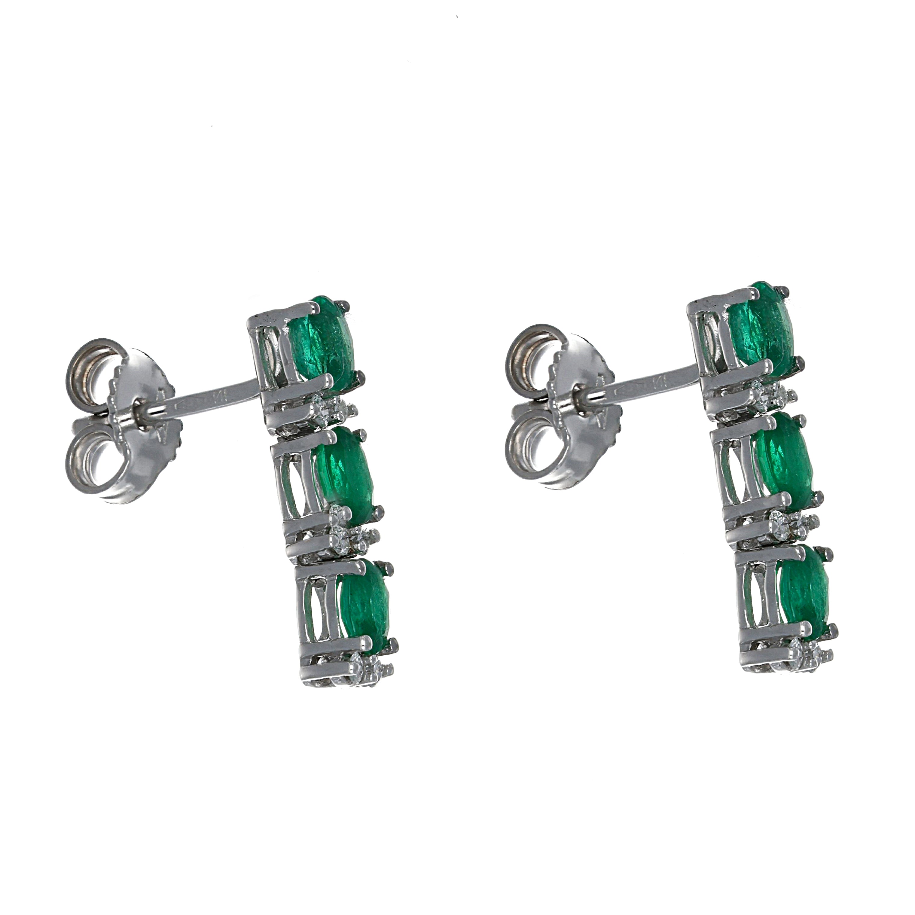 Orecchini - 18 carati Oro bianco - 1.08ct. tw. Smeraldo - Diamante