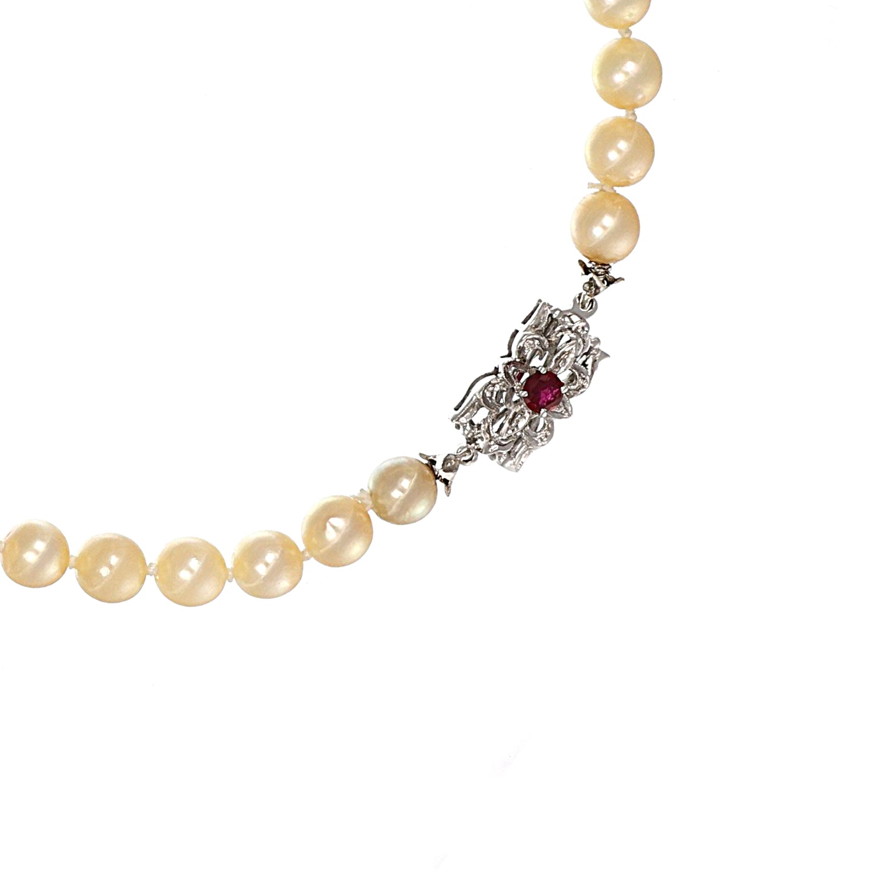 Collana - 18 carati Oro bianco - 0.30ct. tw. Rubino - Perla