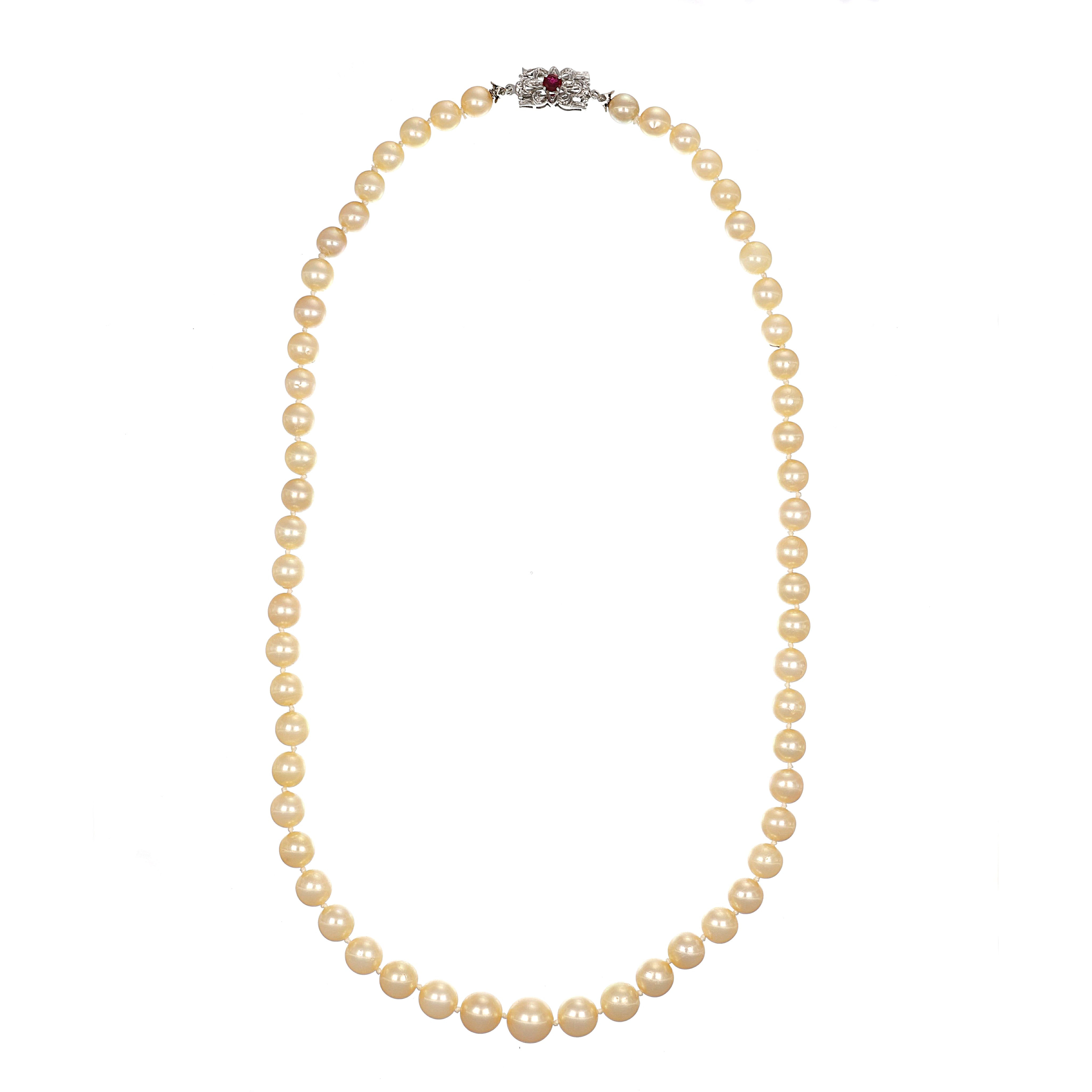 Collana - 18 carati Oro bianco - 0.30ct. tw. Rubino - Perla