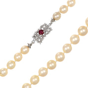 Collana - 18 carati Oro bianco - 0.30ct. tw. Rubino - Perla