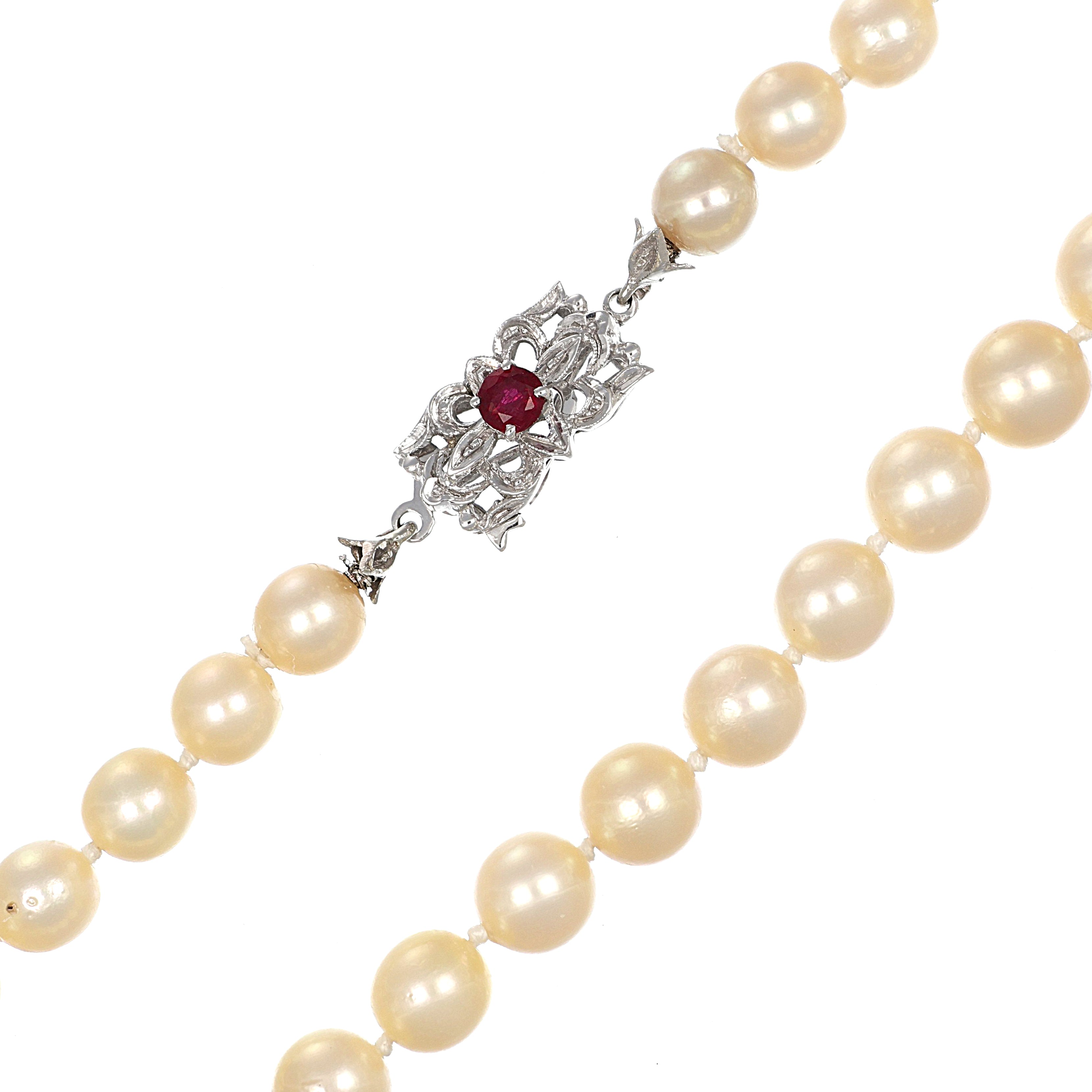 Collana - 18 carati Oro bianco - 0.30ct. tw. Rubino - Perla