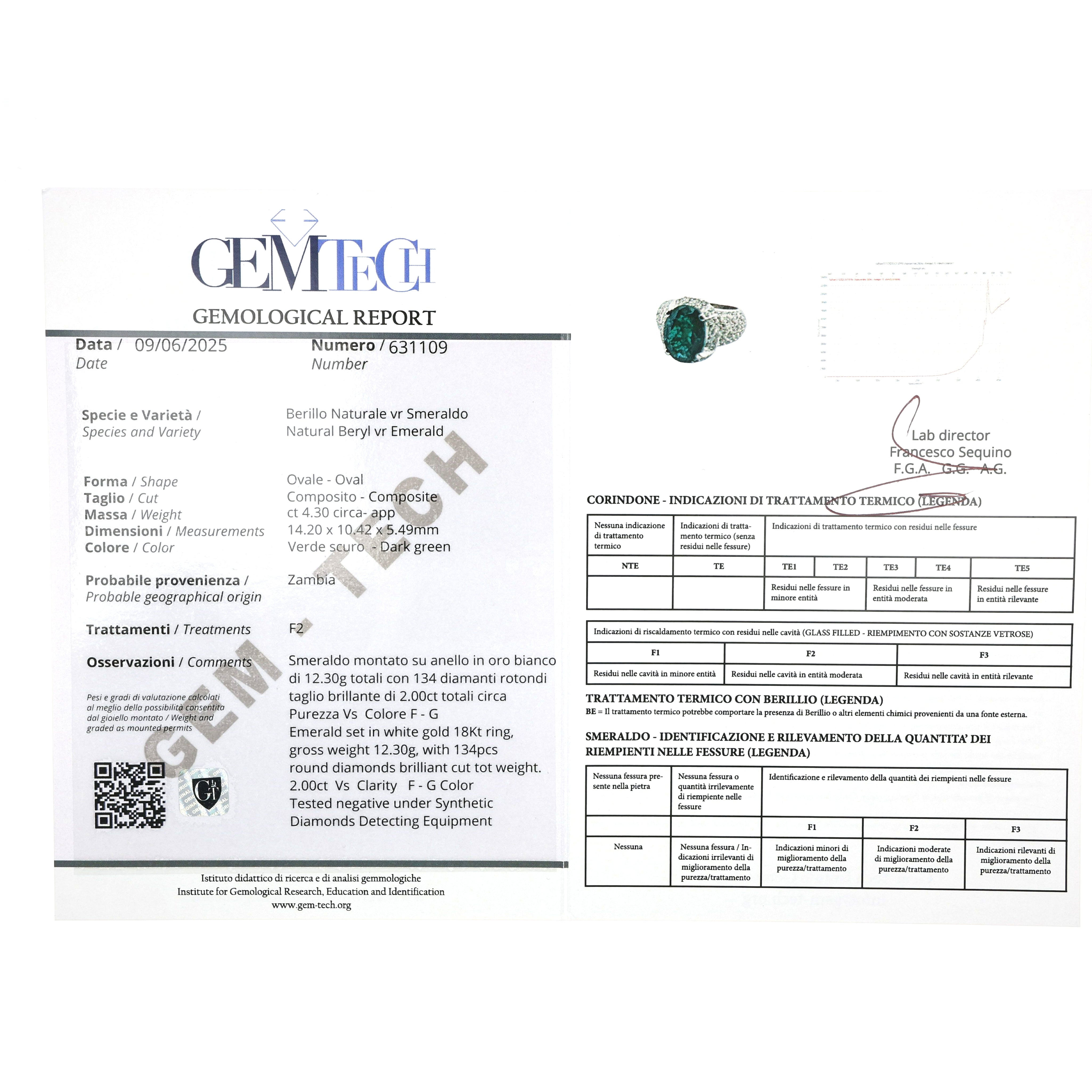 Anello - 18 carati Oro bianco - 6.30ct. tw. Smeraldo - Diamante