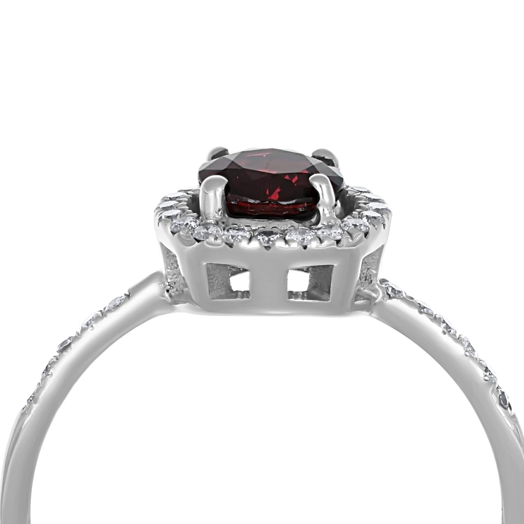 Anello - 18 carati Oro bianco - 0.96ct. tw. Granato - Diamante