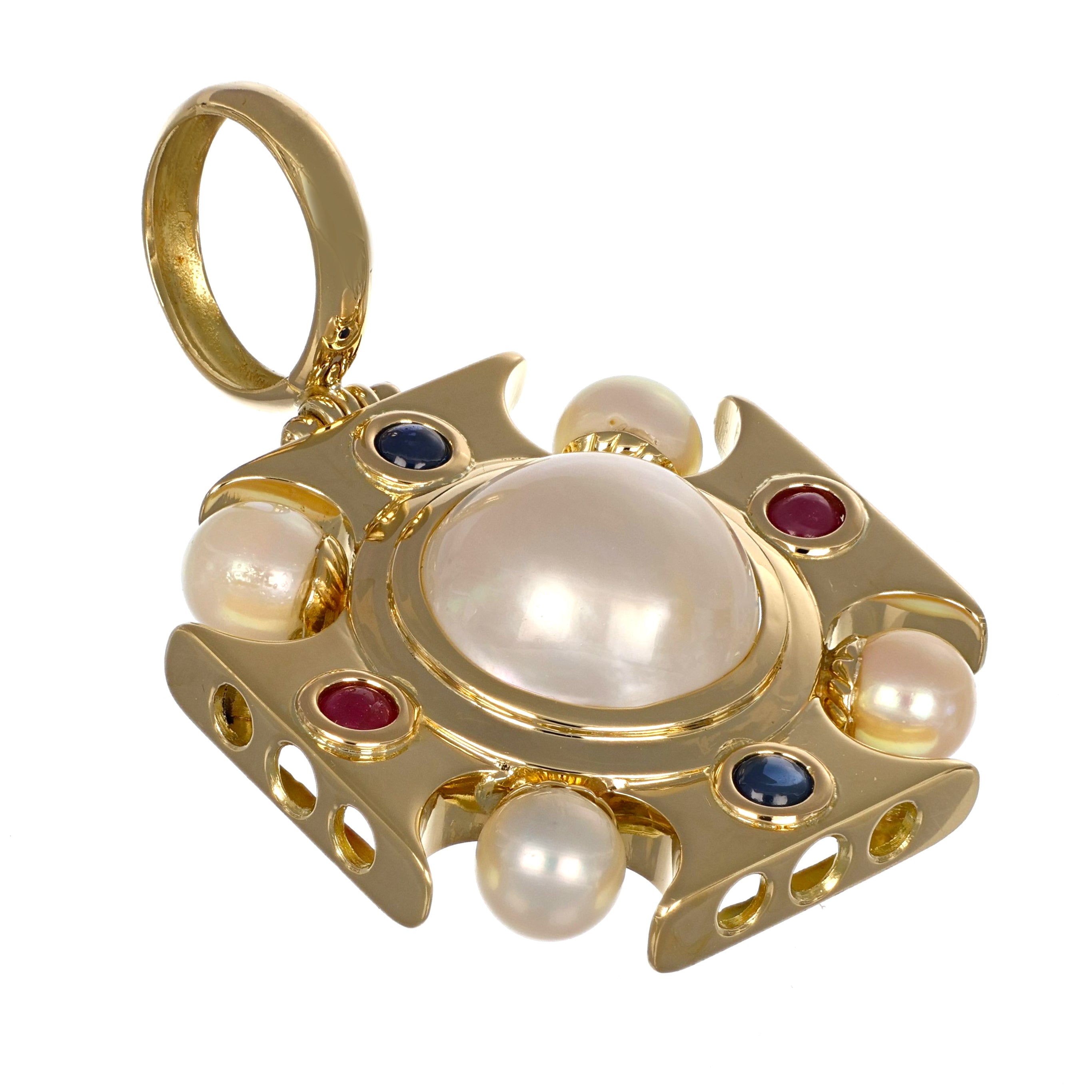Ciondolo - 18 carati Oro giallo, Perle - Rubini - Zaffiri