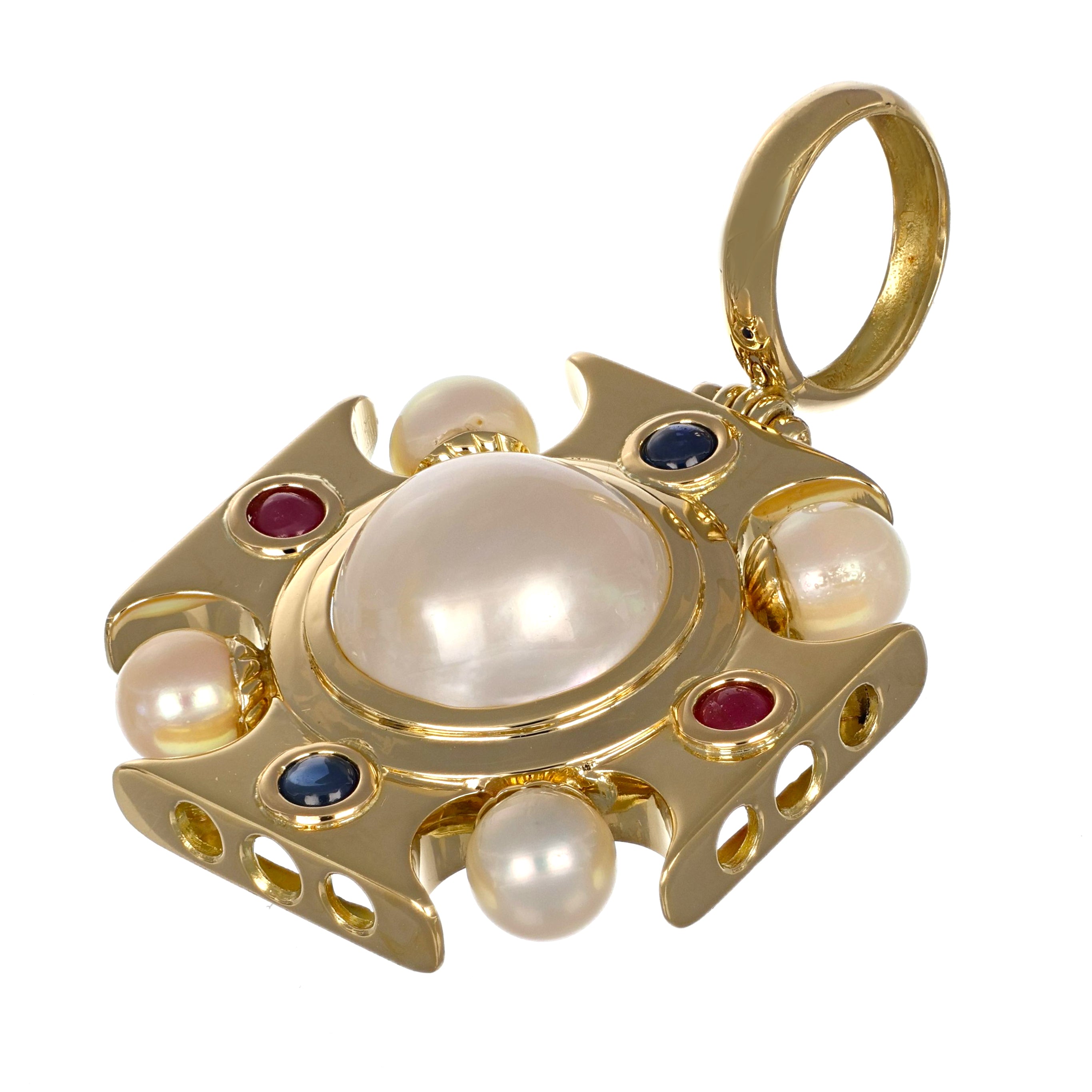 Ciondolo - 18 carati Oro giallo, Perle - Rubini - Zaffiri