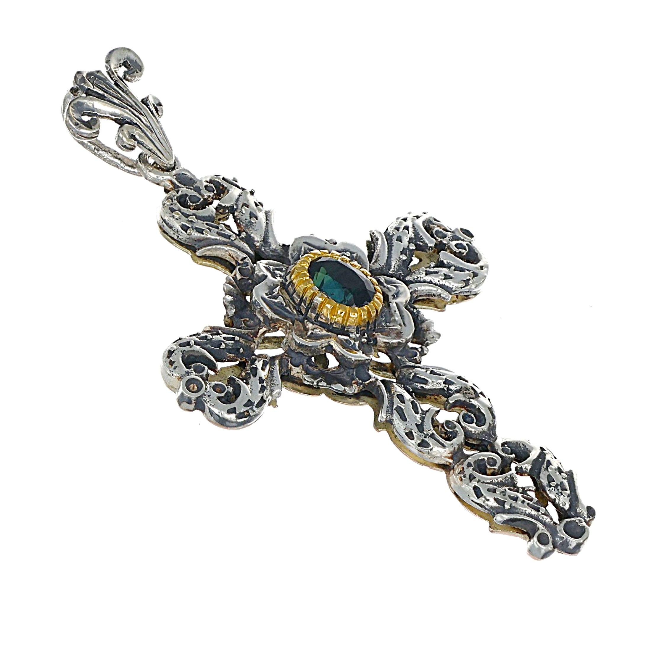 Ciondolo in Oro giallo 14 carati e Argento 800 -Zaffiro