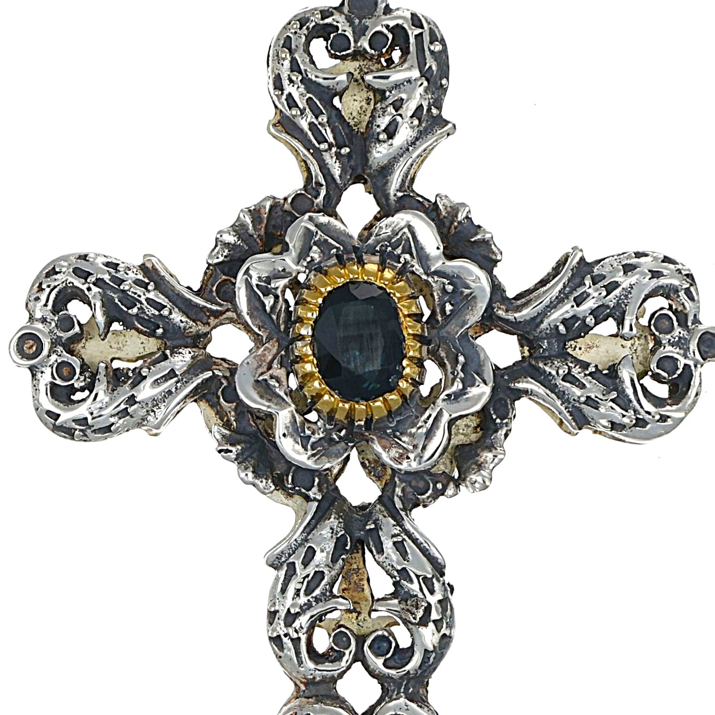 Ciondolo in Oro giallo 14 carati e Argento 800 -Zaffiro