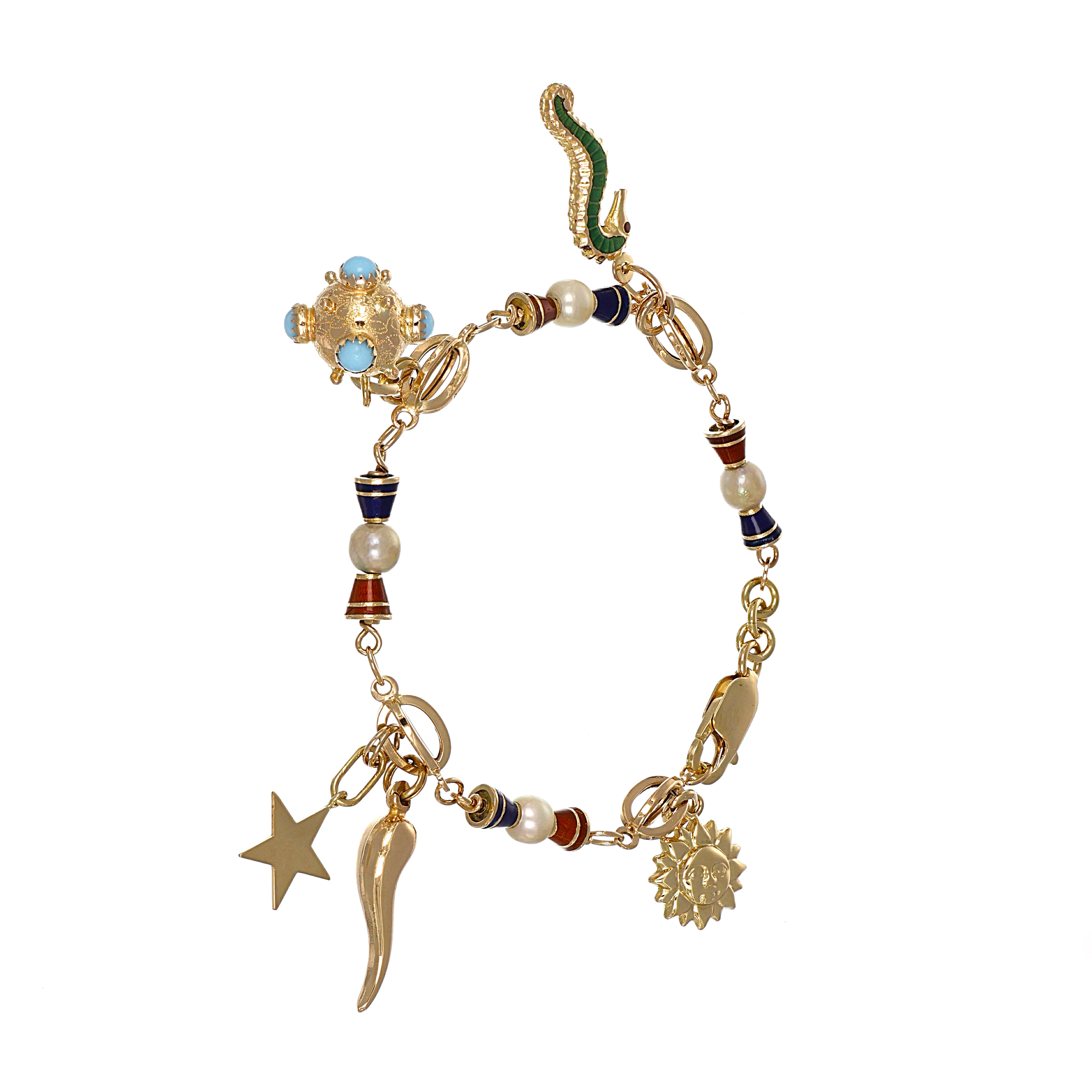 Bracciale - 18 carati Oro giallo - 1.50ct. tw. Turchese - Perla