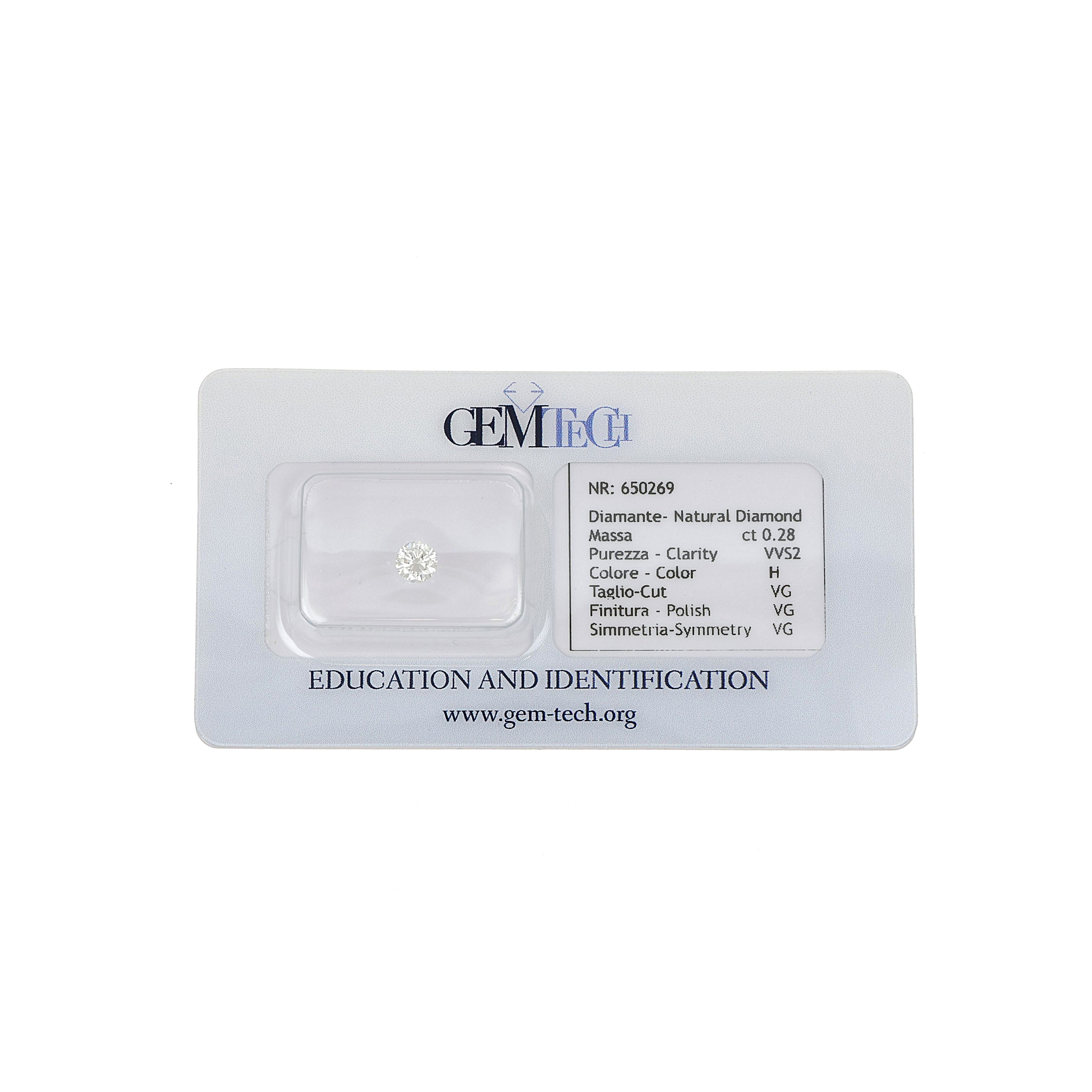 1 pcs Diamante (Naturale) - 0.28 ct - Rotondo - H - VVS2 - GEM-TECH Istituto Gemmologico