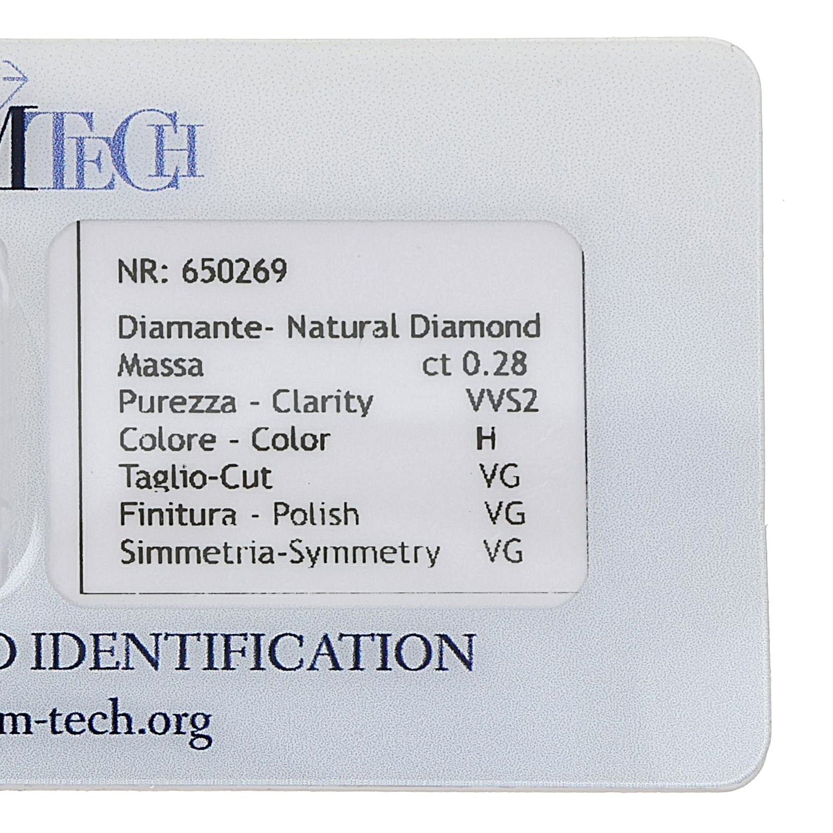 1 pcs Diamante (Naturale) - 0.28 ct - Rotondo - H - VVS2 - GEM-TECH Istituto Gemmologico