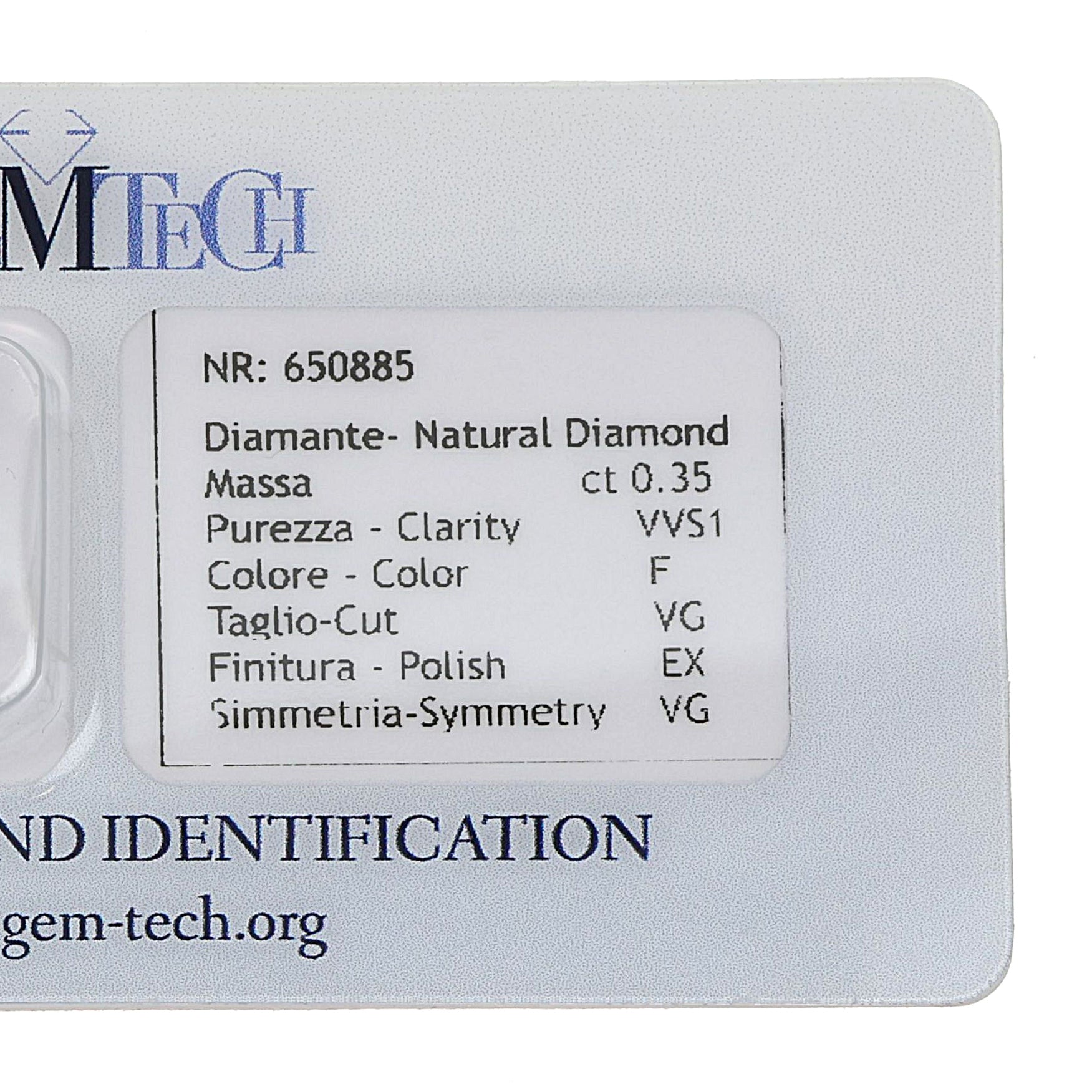 1 pcs Diamante (Naturale) - 0.35 ct - Rotondo - F - VVS1 - GEM-TECH Istituto Gemmologico