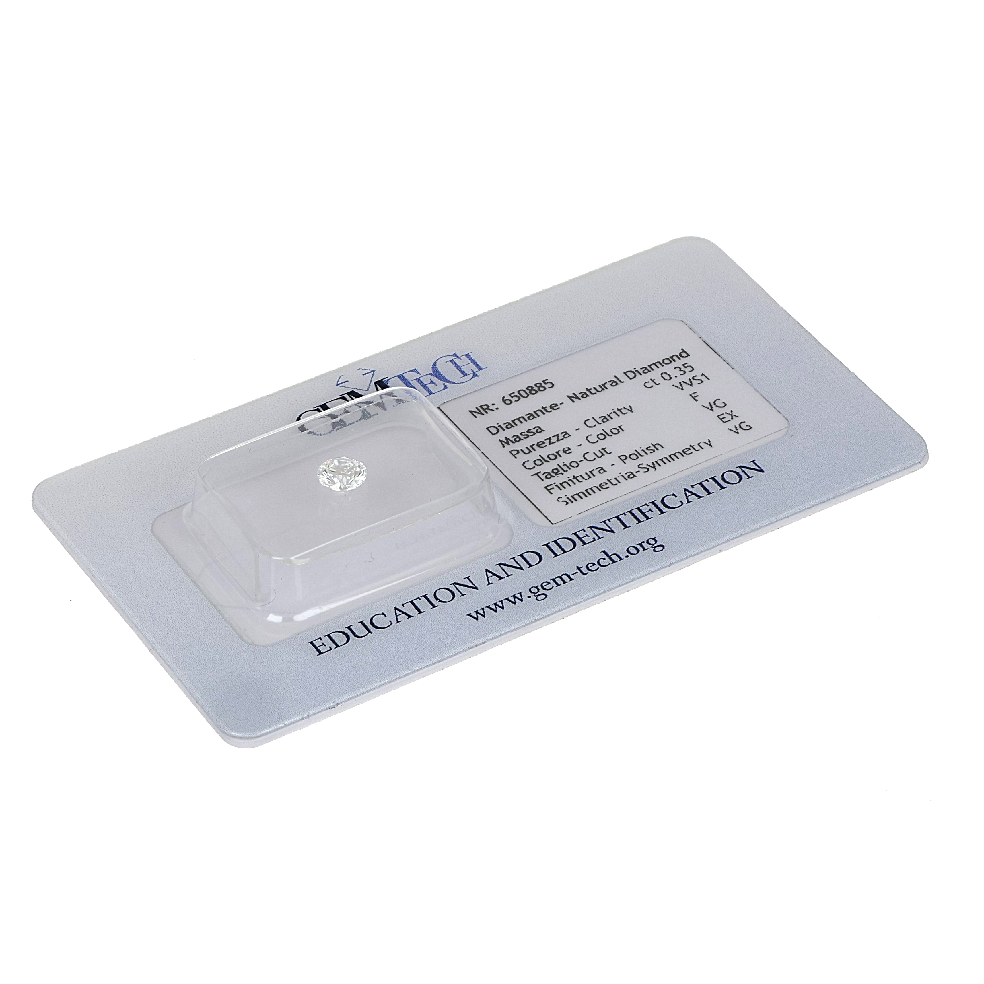 1 pcs Diamante (Naturale) - 0.35 ct - Rotondo - F - VVS1 - GEM-TECH Istituto Gemmologico