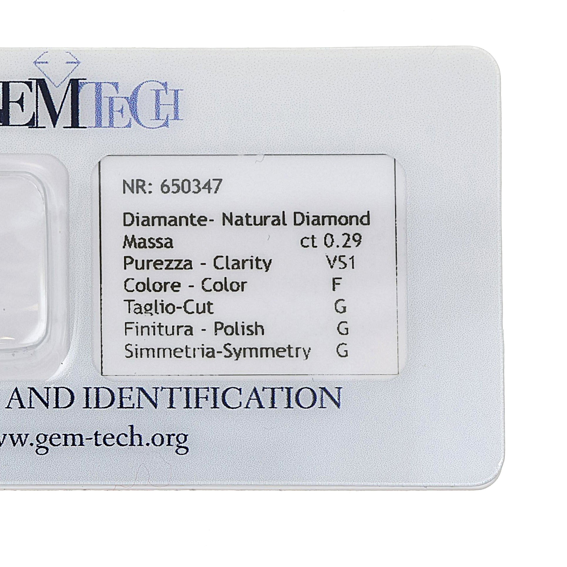 1 pcs Diamante (Naturale) - 0.29 ct - Rotondo - F - VS1 - GEM-TECH Istituto Gemmologico