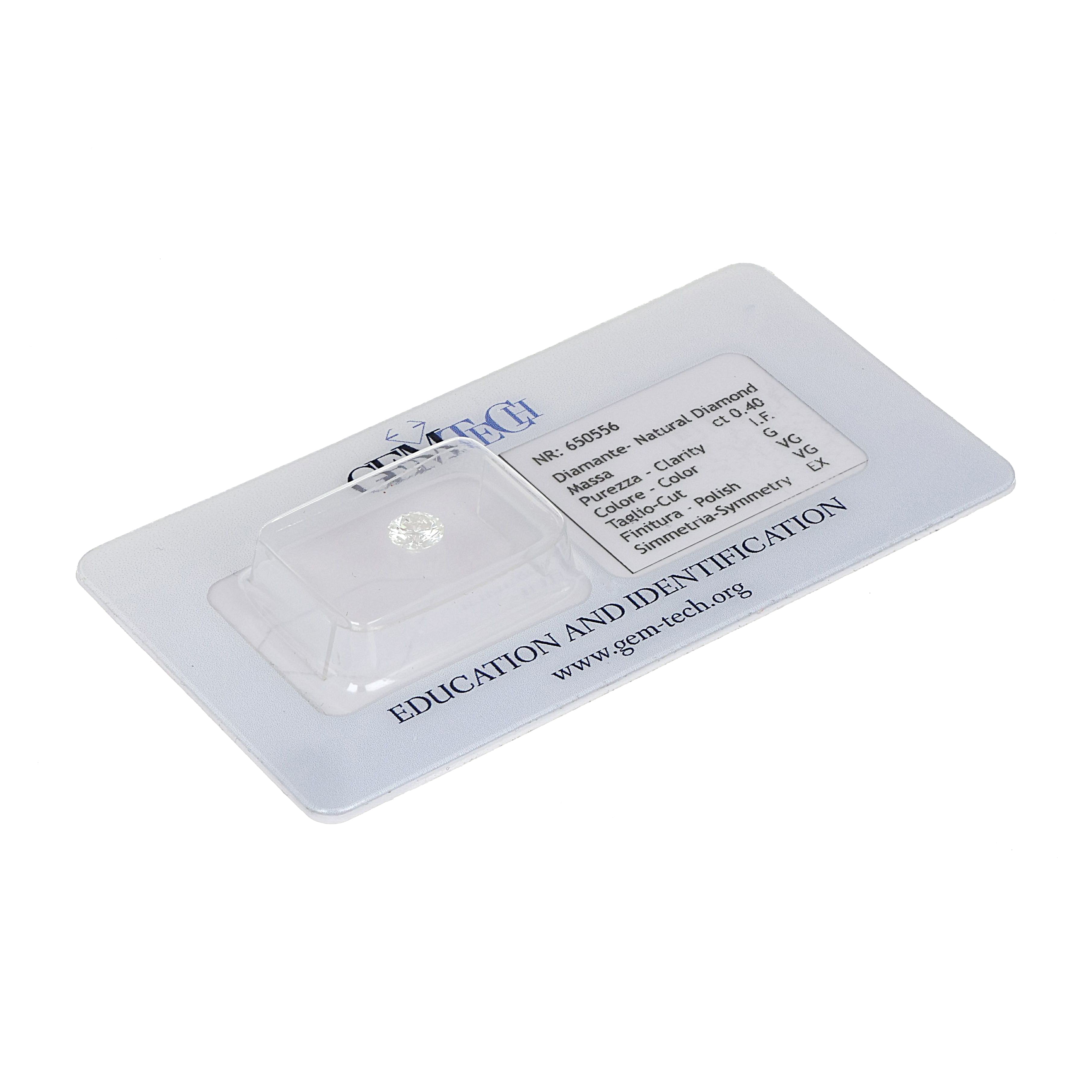 1 pcs Diamante (Naturale) - 0.40 ct - Rotondo - G - IF - GEM-TECH Istituto Gemmologico