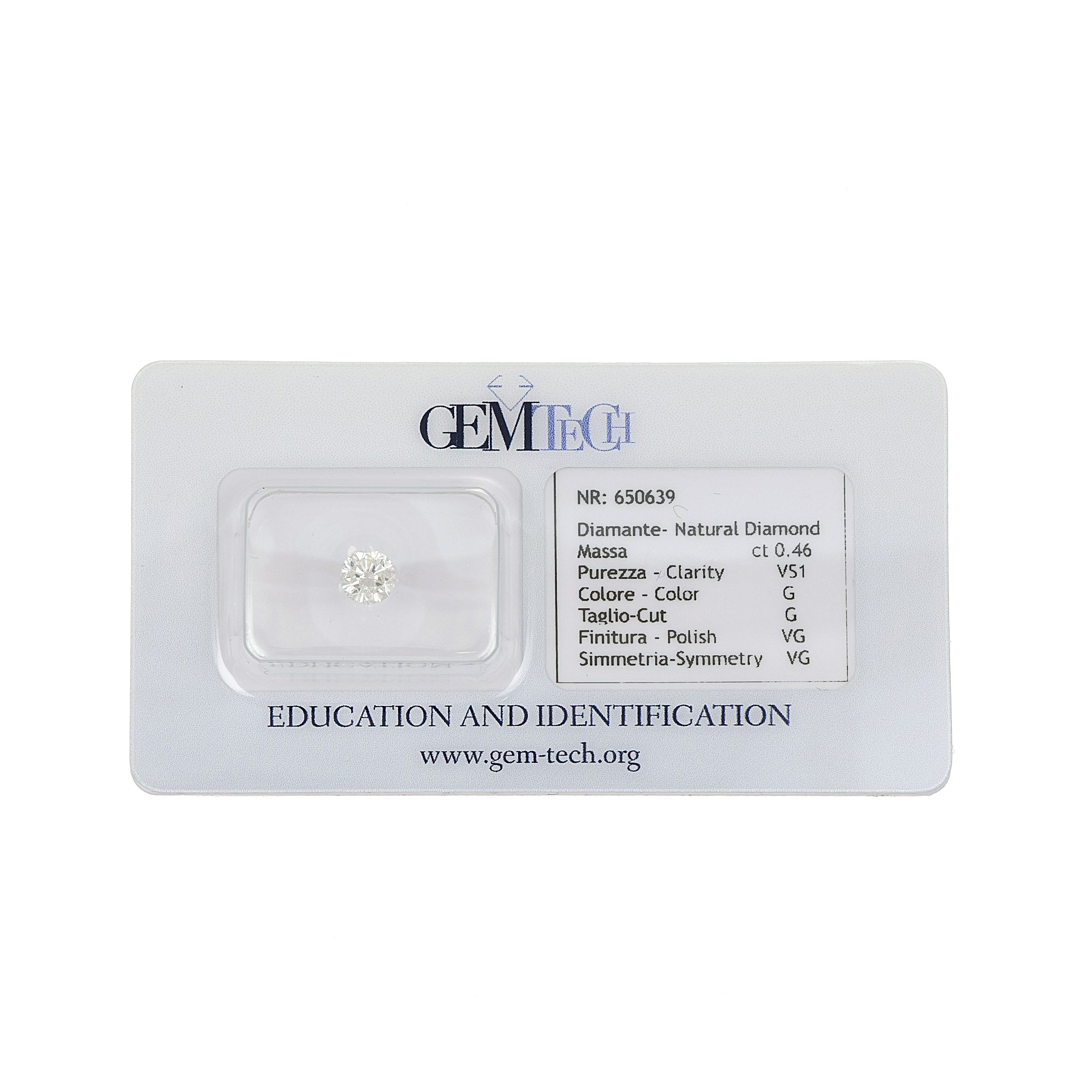 1 pcs Diamante (Naturale) - 0.46 ct - Rotondo - G - VS1 - GEM-TECH Istituto Gemmologico