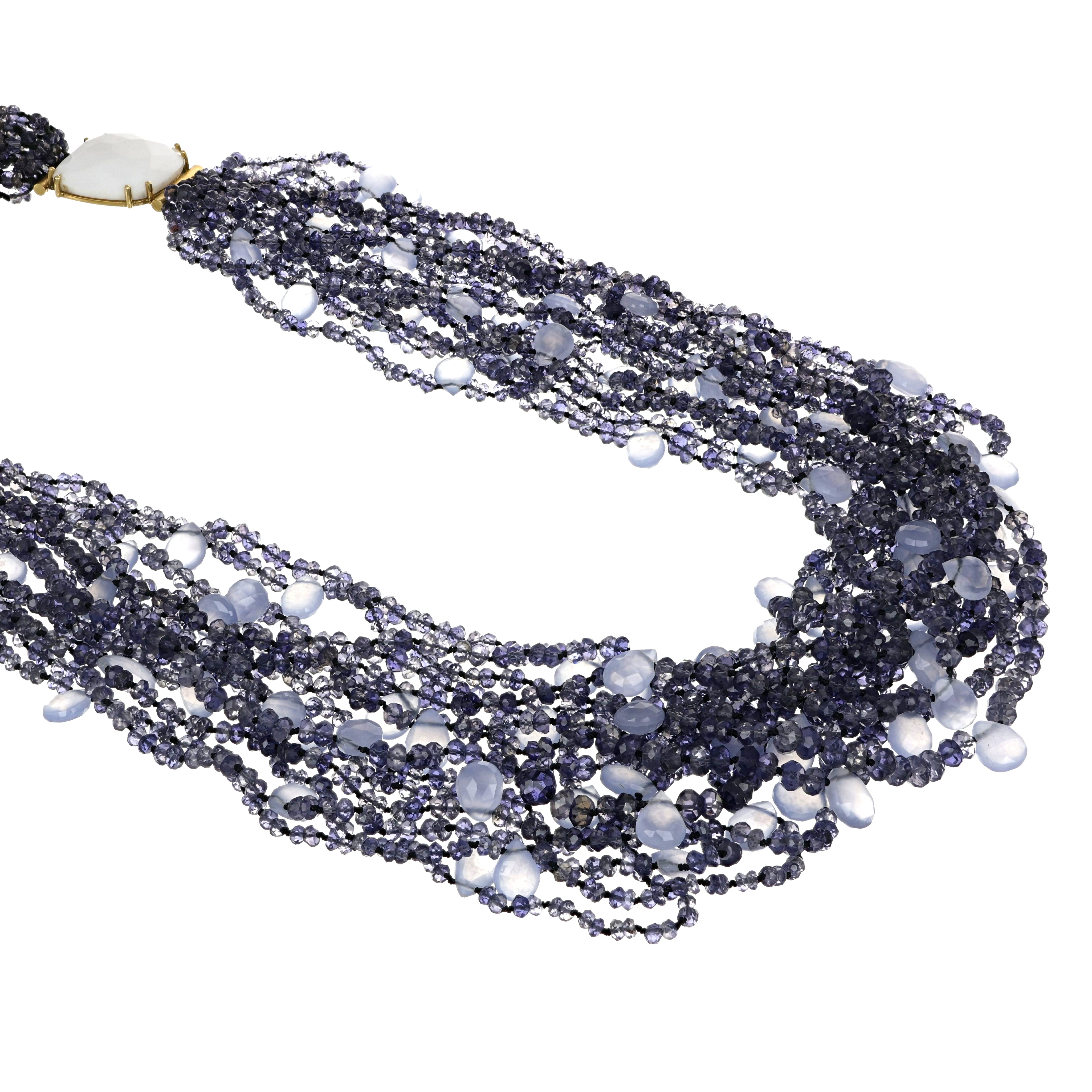 Collana - 18 carati Oro giallo, Agata bianca - calcedonio - zaffiro