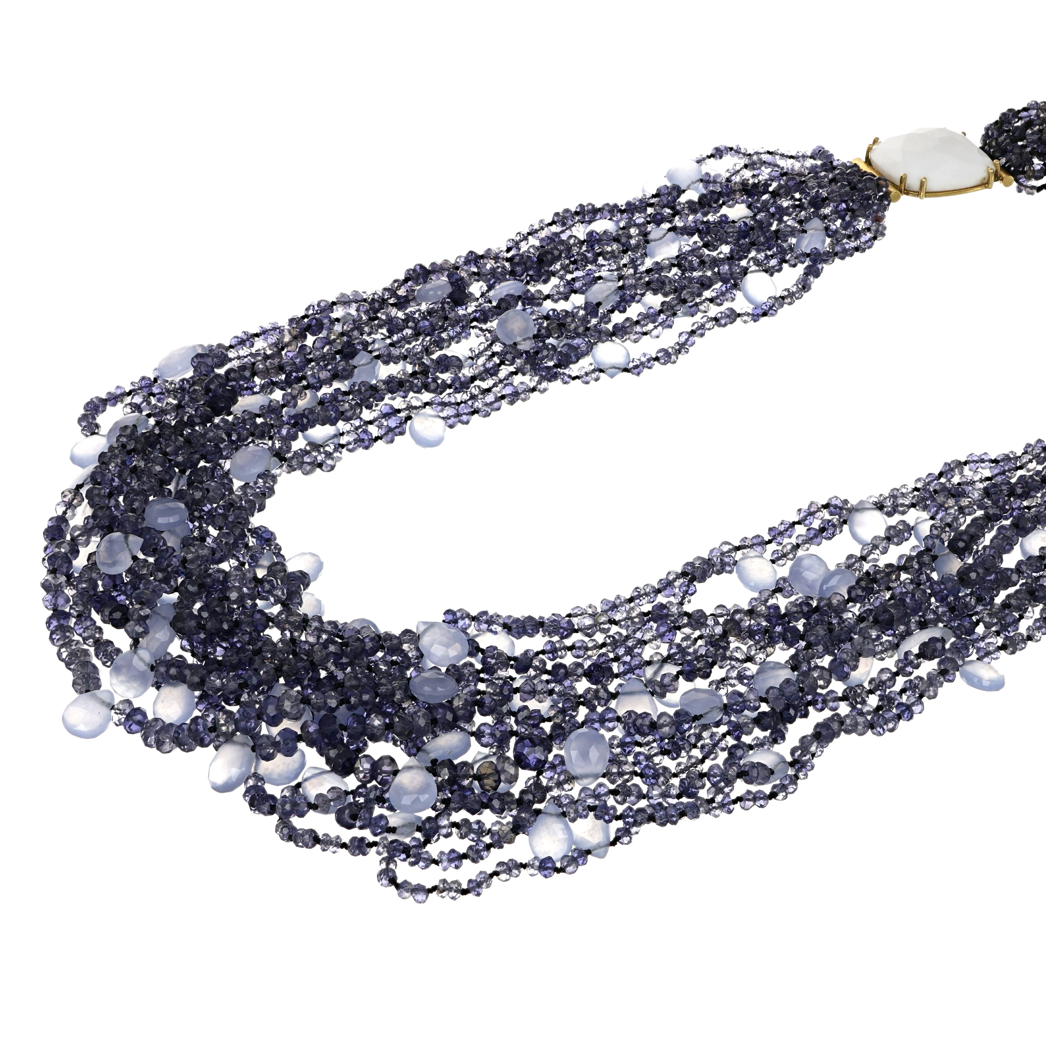 Collana - 18 carati Oro giallo, Agata bianca - calcedonio - zaffiro