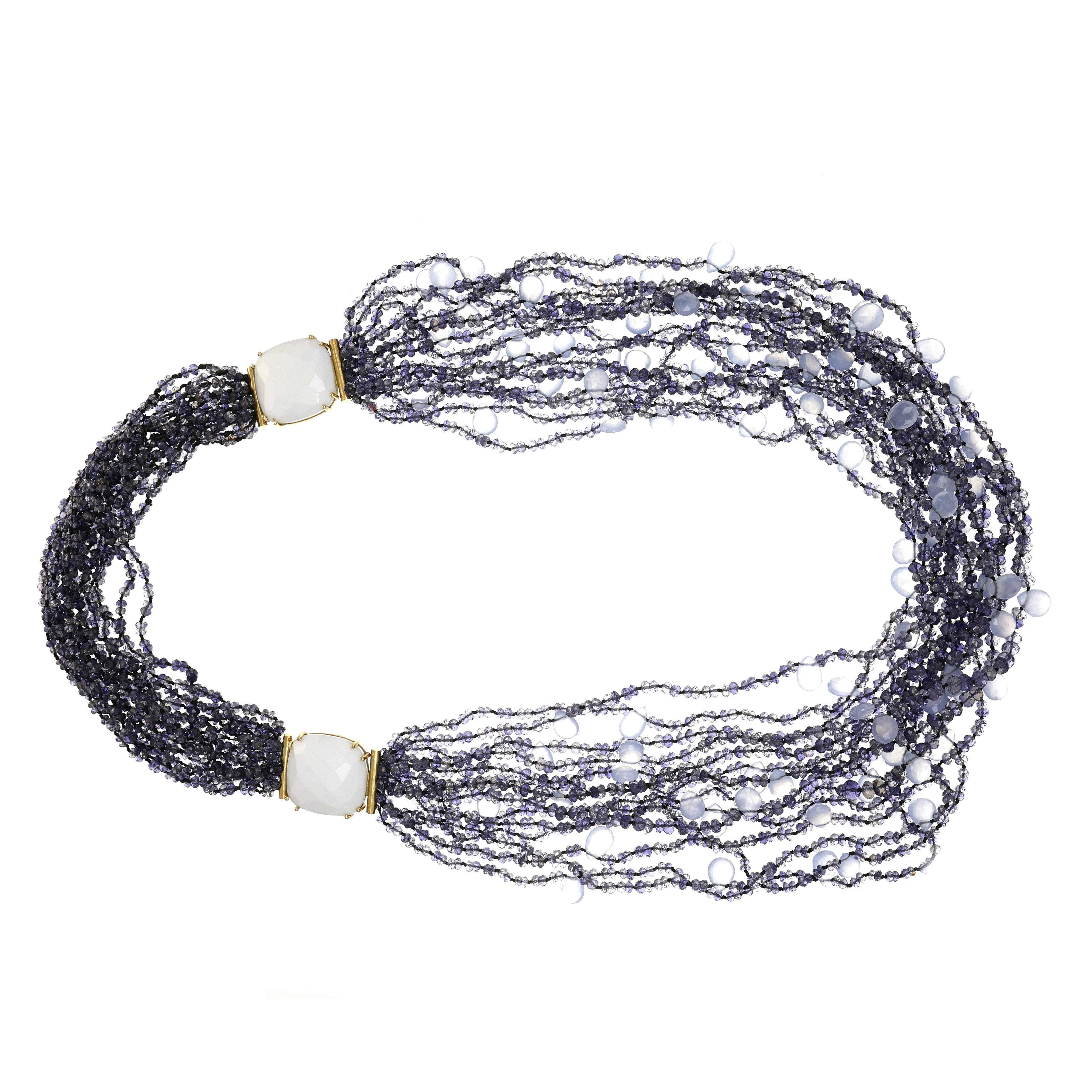 Collana - 18 carati Oro giallo, Agata bianca - calcedonio - zaffiro