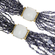 Collana - 18 carati Oro giallo, Agata bianca - calcedonio - zaffiro