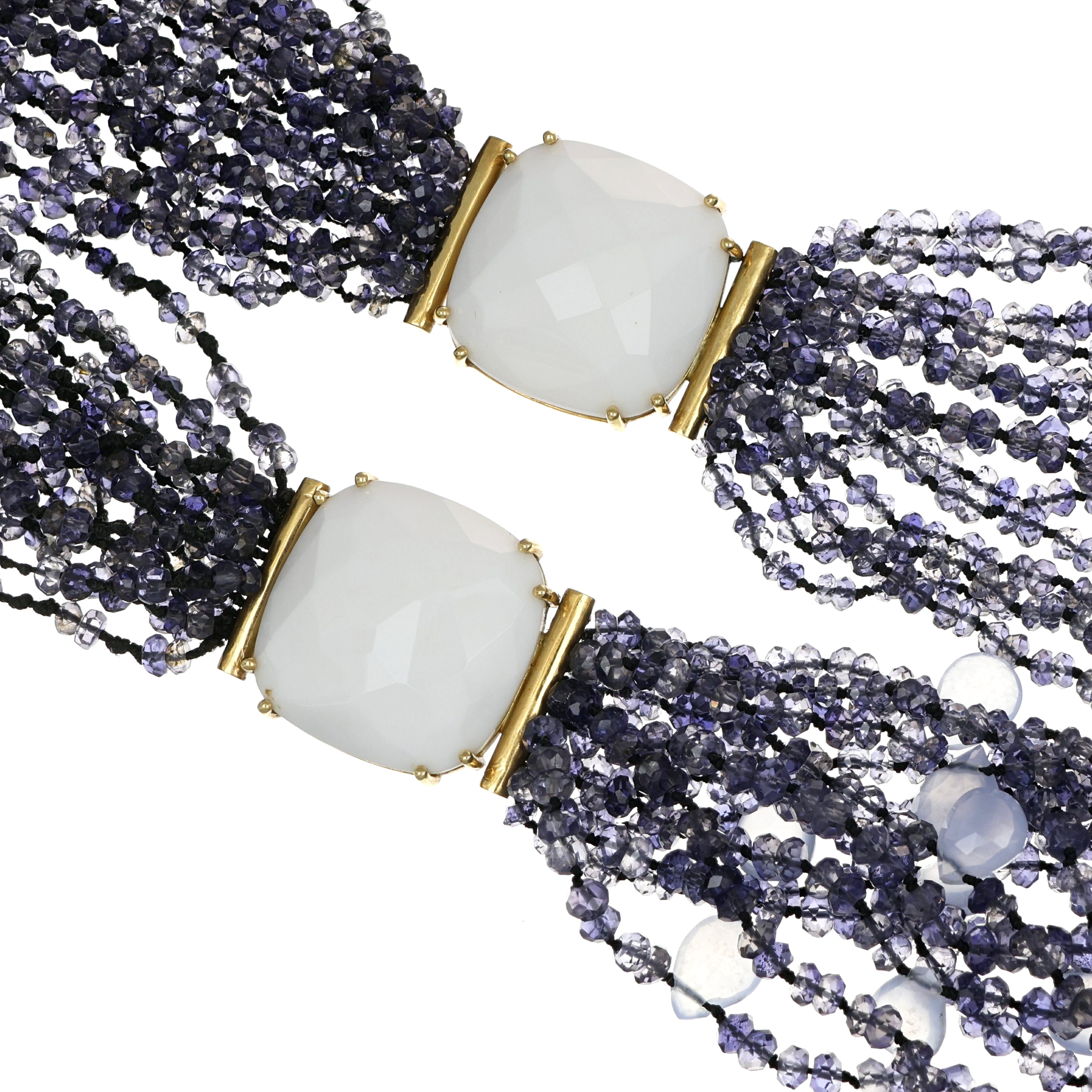 Collana - 18 carati Oro giallo, Agata bianca - calcedonio - zaffiro