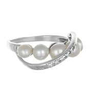 Anello - 18 carati Oro bianco - 0.06ct. tw. Diamante (Naturale) - Perla