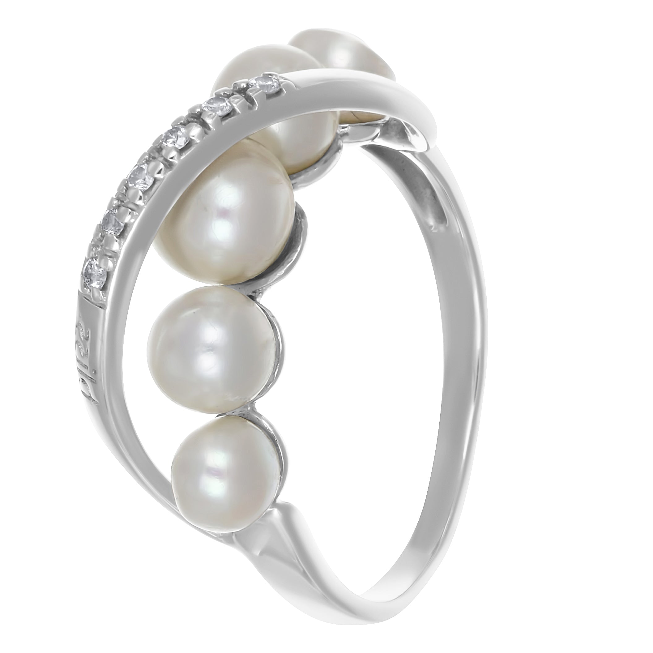 Anello - 18 carati Oro bianco - 0.06ct. tw. Diamante (Naturale) - Perla