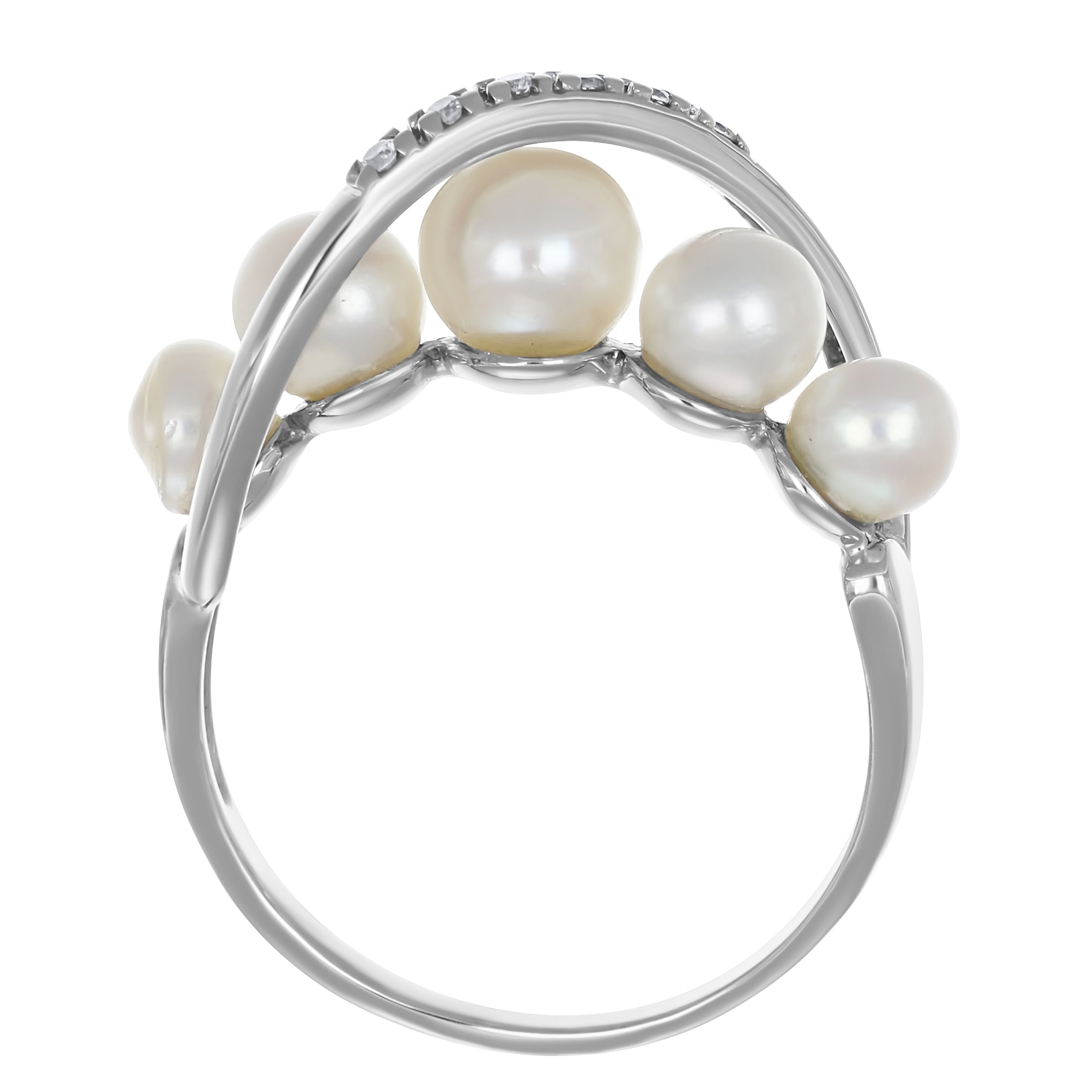 Anello - 18 carati Oro bianco - 0.06ct. tw. Diamante (Naturale) - Perla