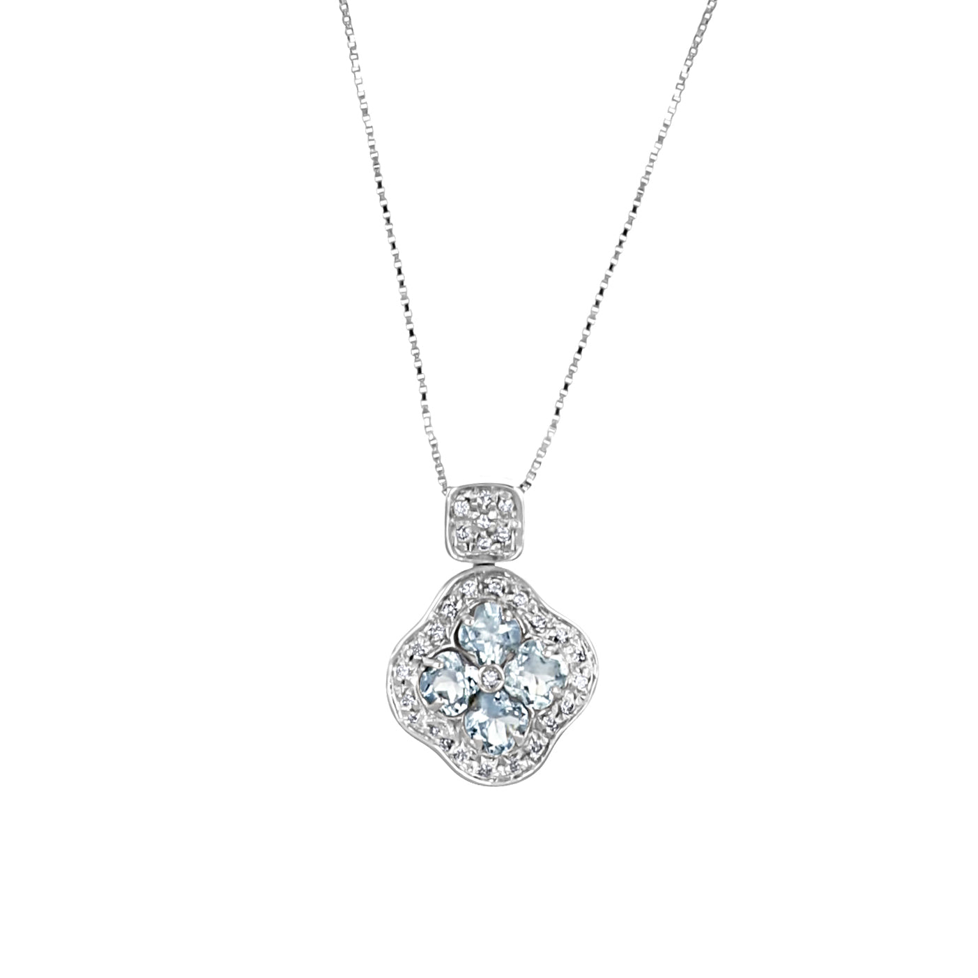 Collana con ciondolo - 18 carati Oro bianco - 1.48ct. tw. Acquamarina - Diamante