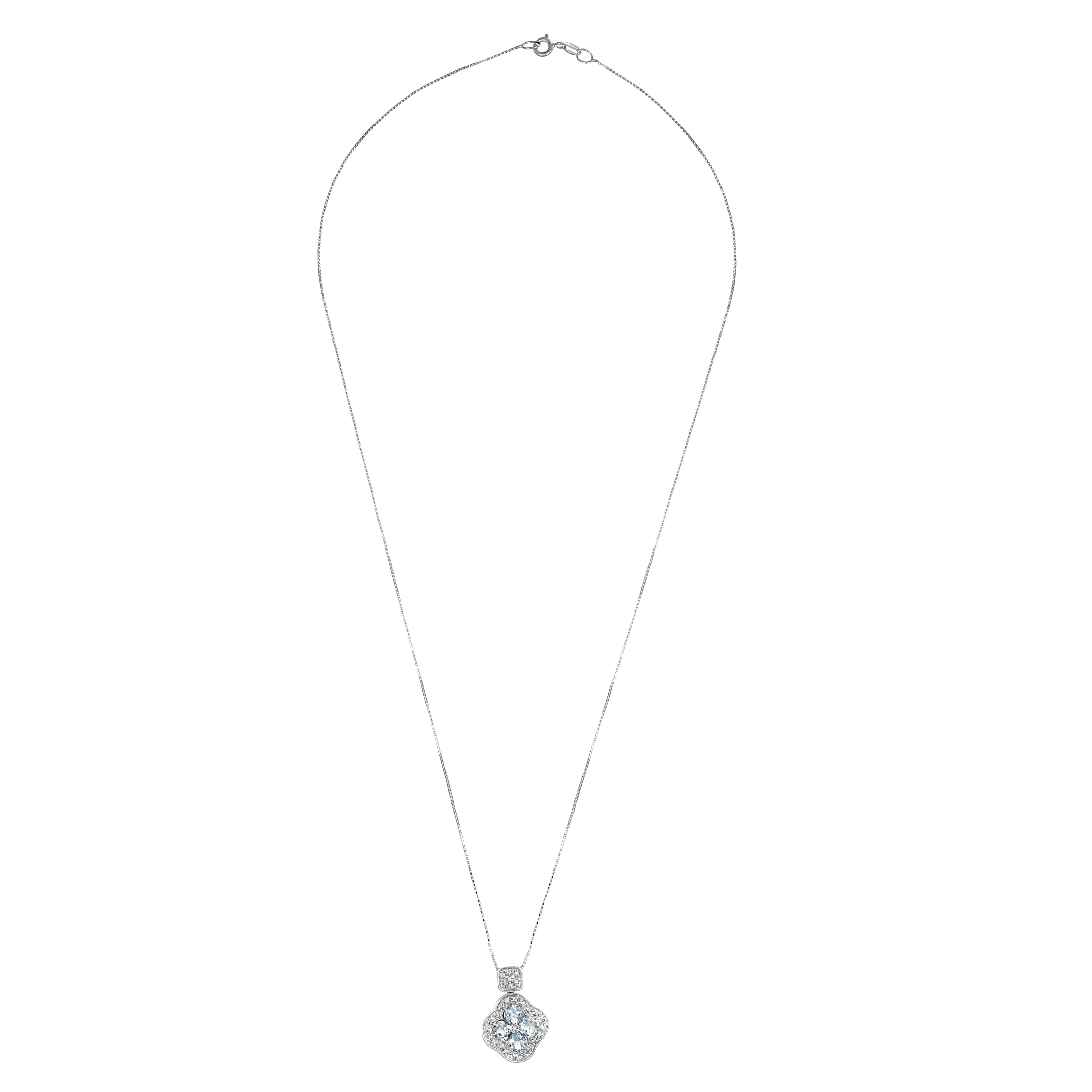 Collana con ciondolo - 18 carati Oro bianco - 1.48ct. tw. Acquamarina - Diamante