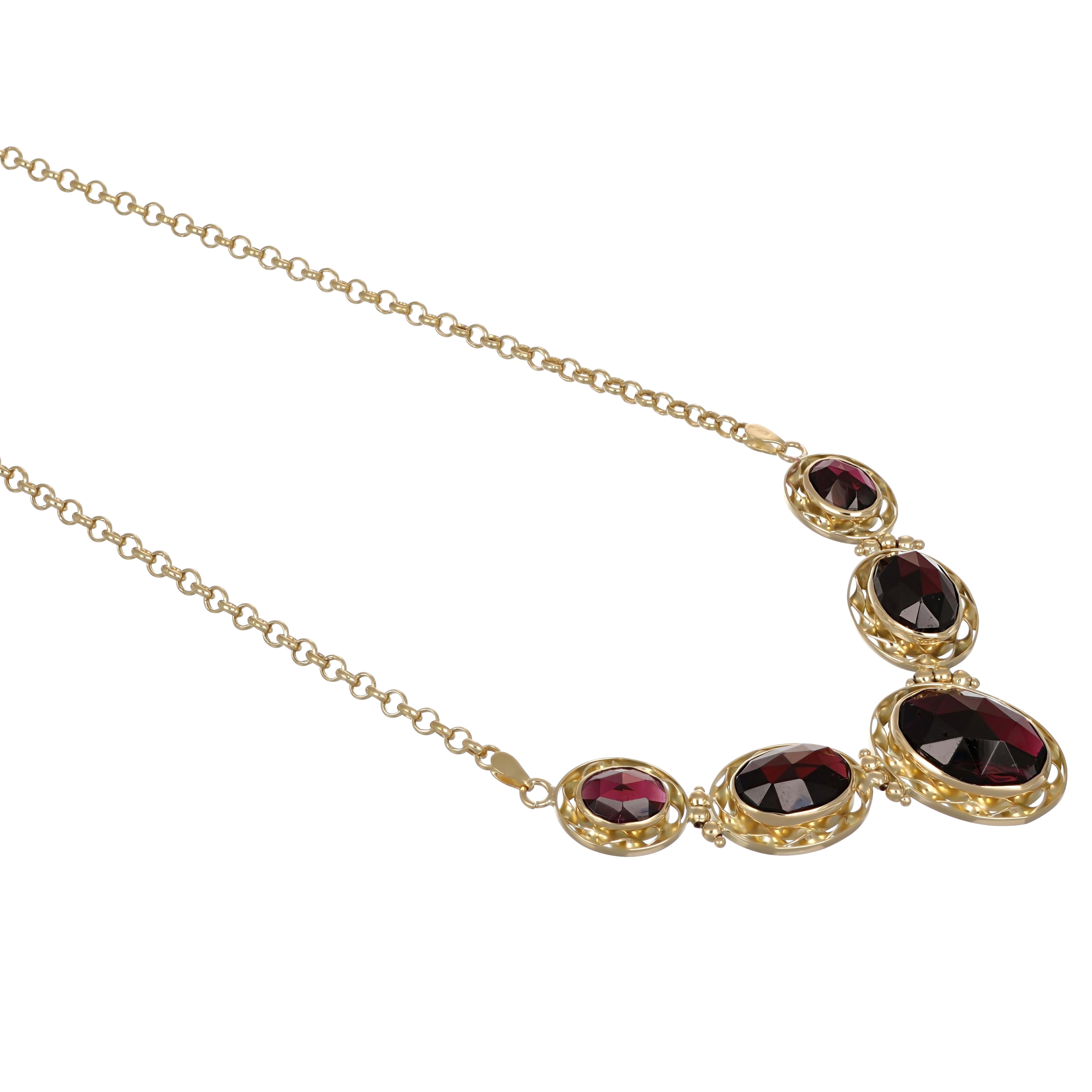 Collana - 18 carati Oro rosa - 19.00ct. tw. Granato - Perla