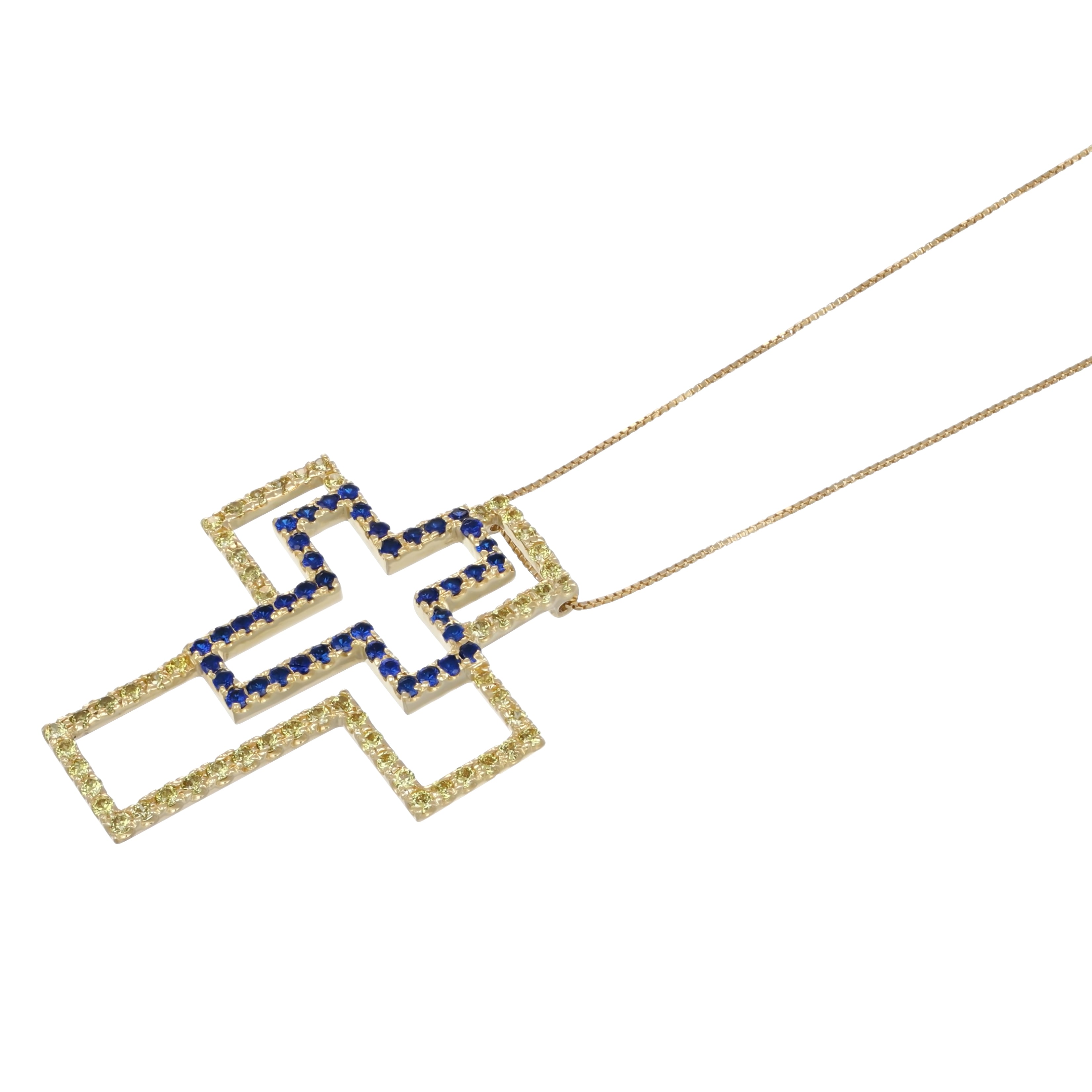 Collana con ciondolo - 18 carati Oro giallo - 1.47ct. tw. Zaffiro - Quarzo