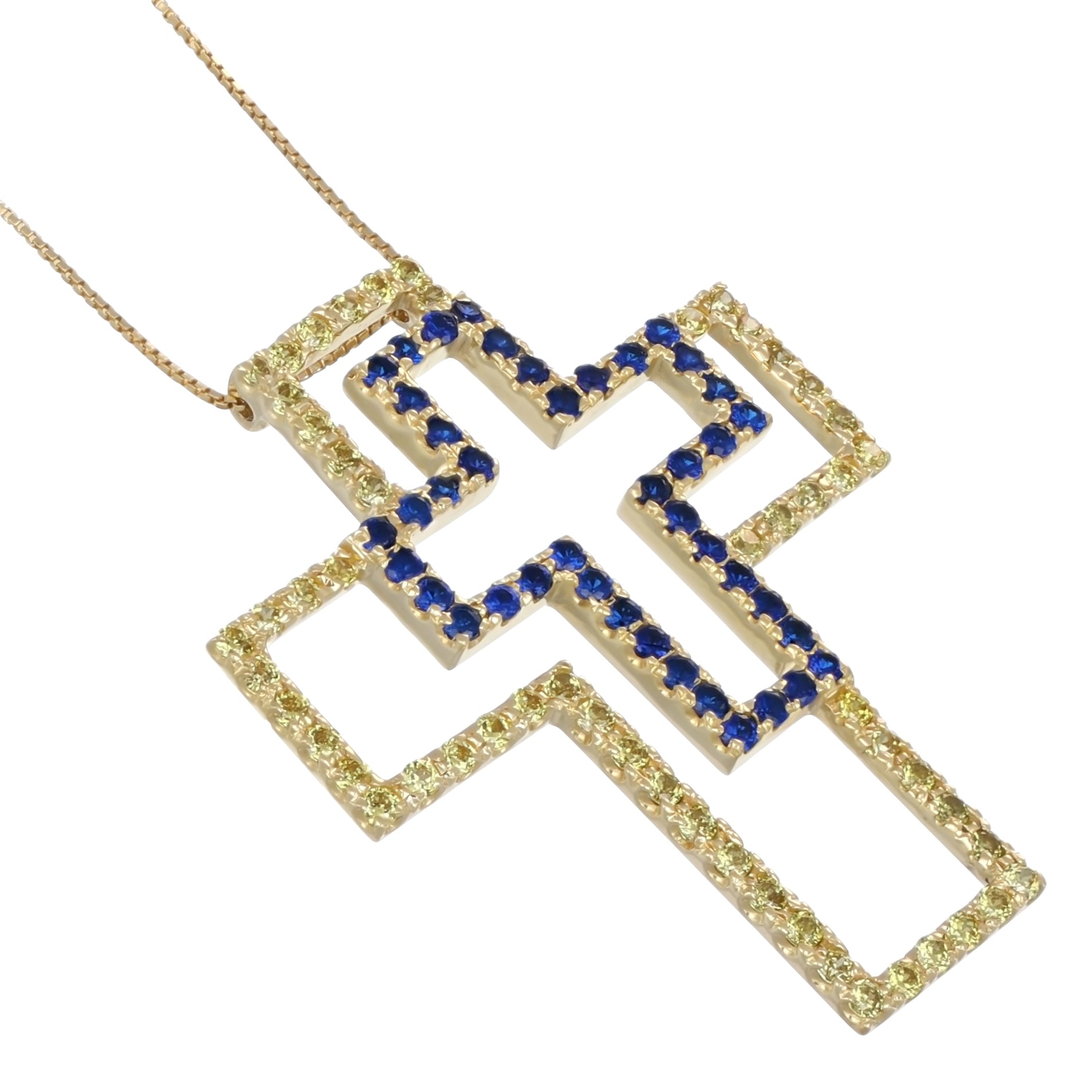 Collana con ciondolo - 18 carati Oro giallo - 1.47ct. tw. Zaffiro - Quarzo