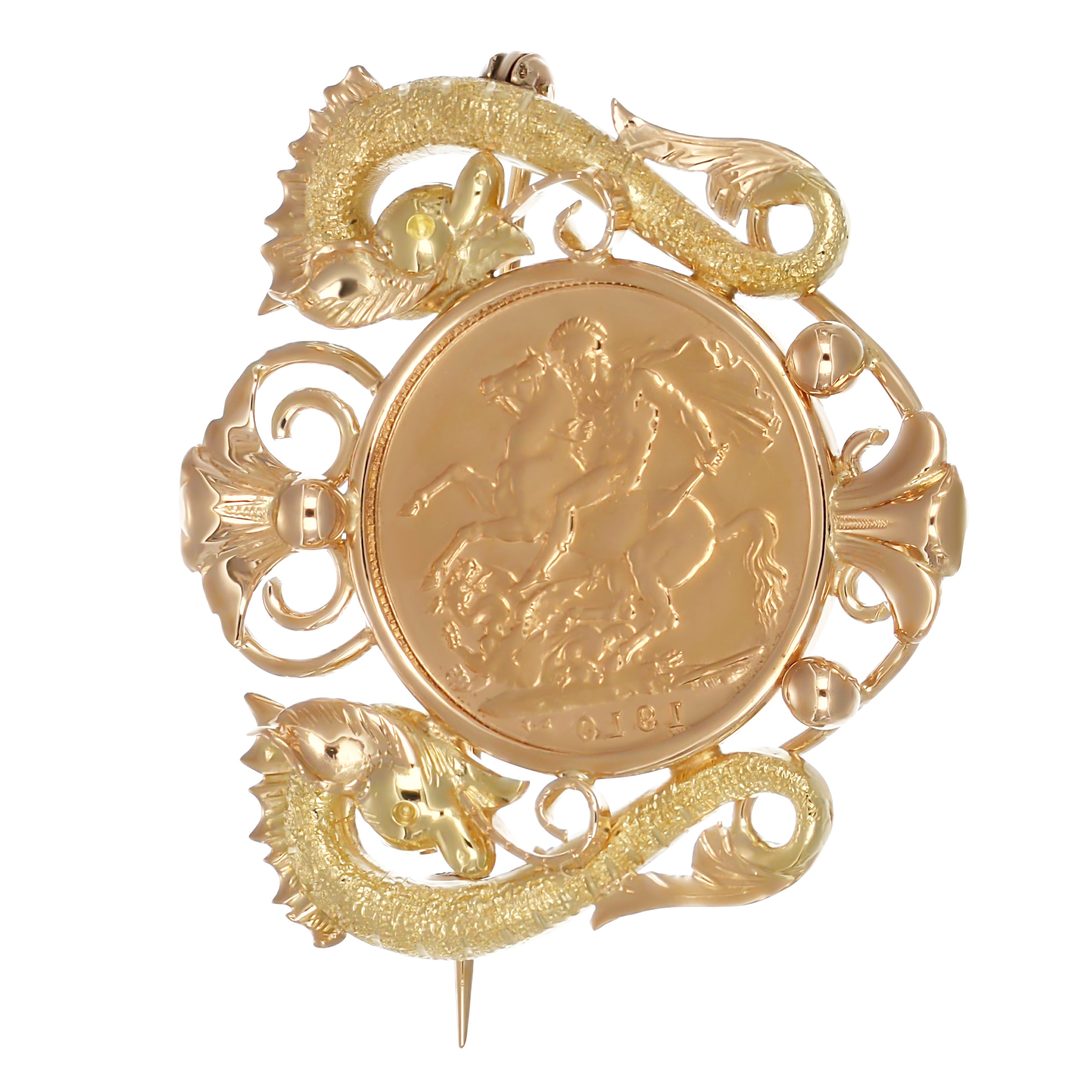Spilla - 18 carati Oro giallo, Moneta Sterlina 22 Kt incastonata