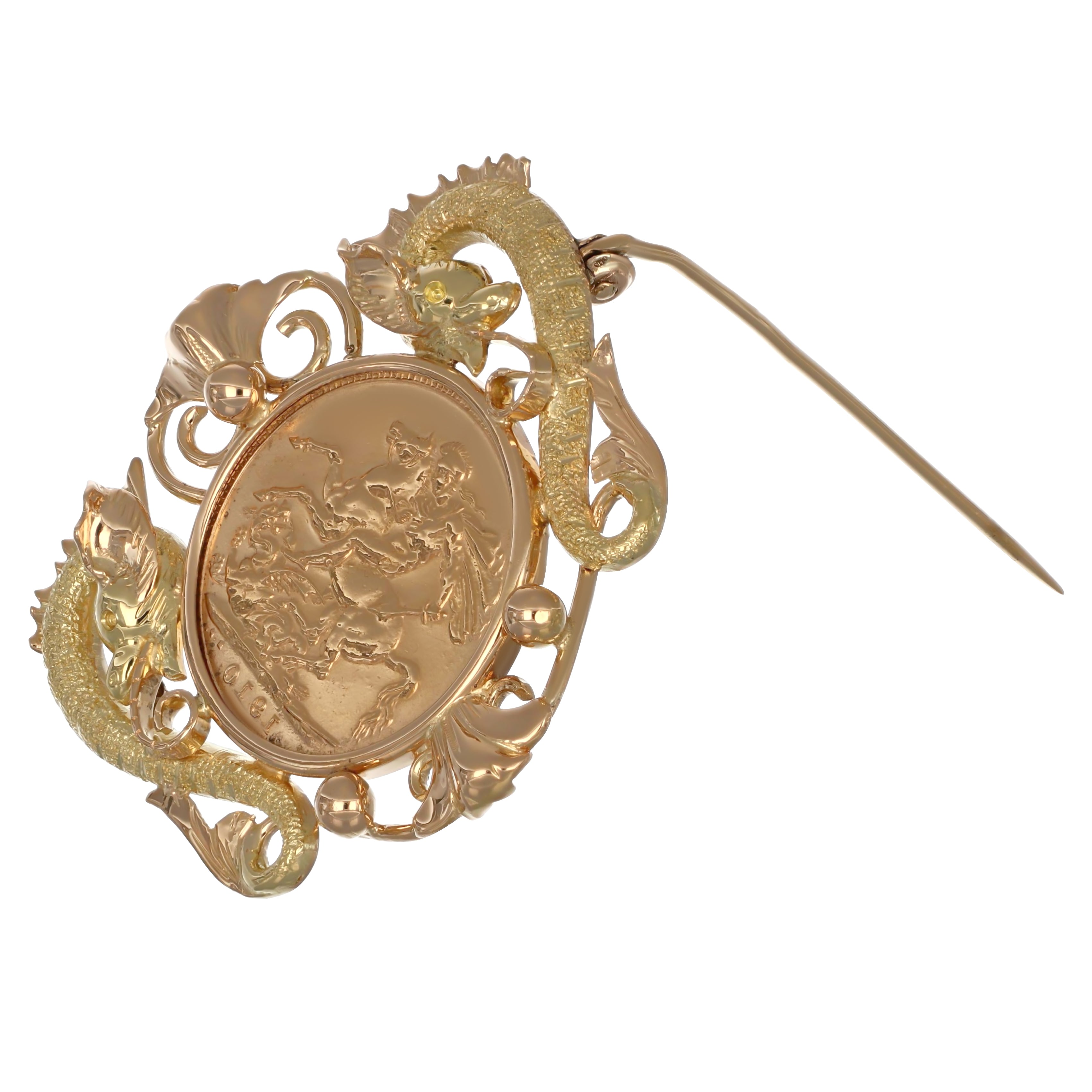 Spilla - 18 carati Oro giallo, Moneta Sterlina 22 Kt incastonata