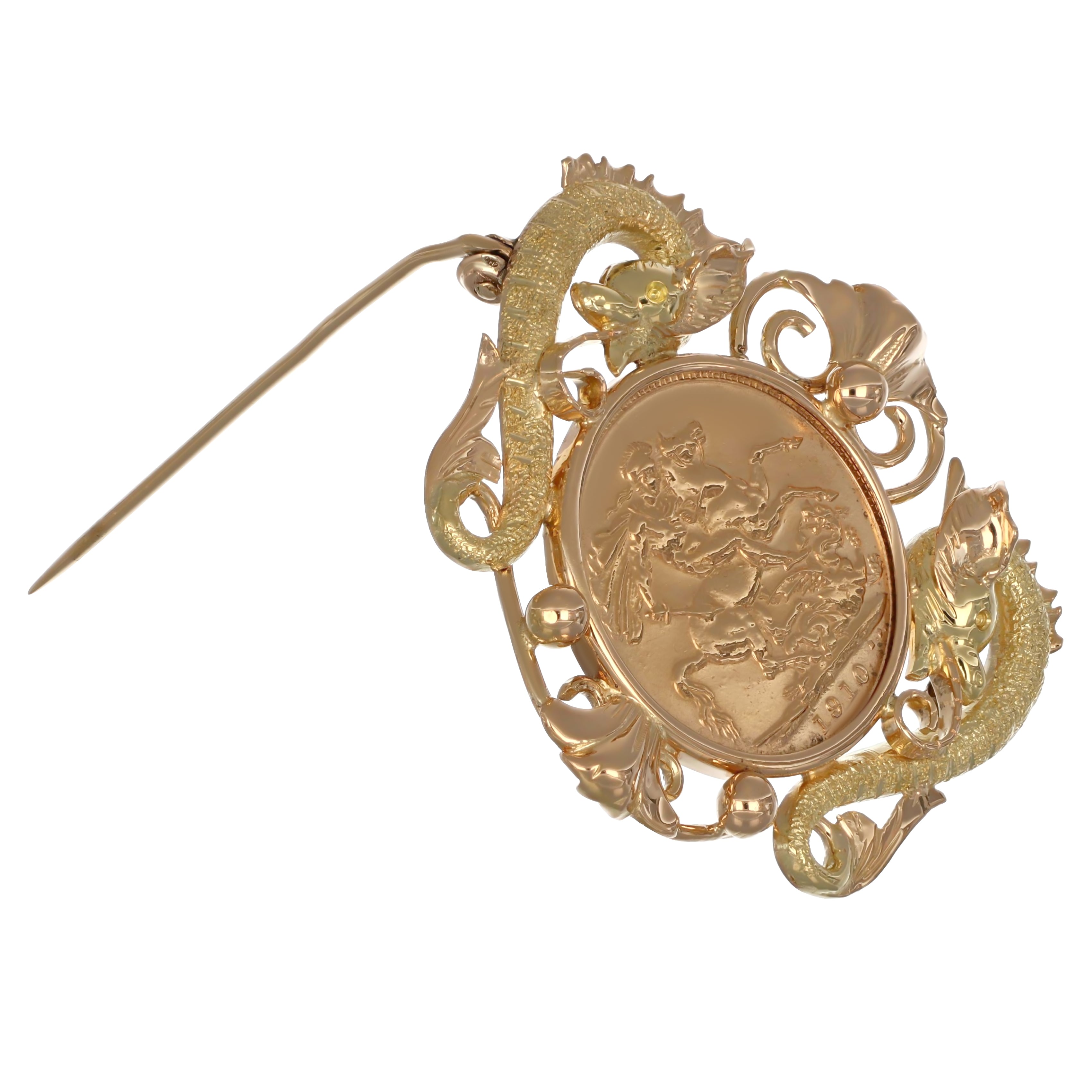 Spilla - 18 carati Oro giallo, Moneta Sterlina 22 Kt incastonata