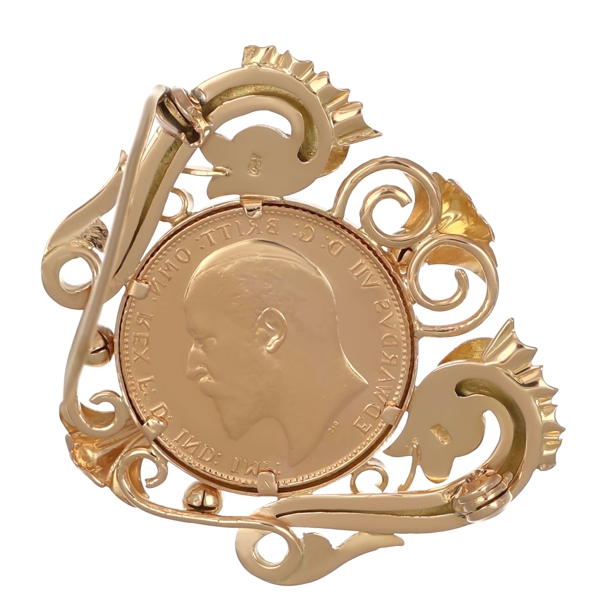 Spilla - 18 carati Oro giallo, Moneta Sterlina 22 Kt incastonata