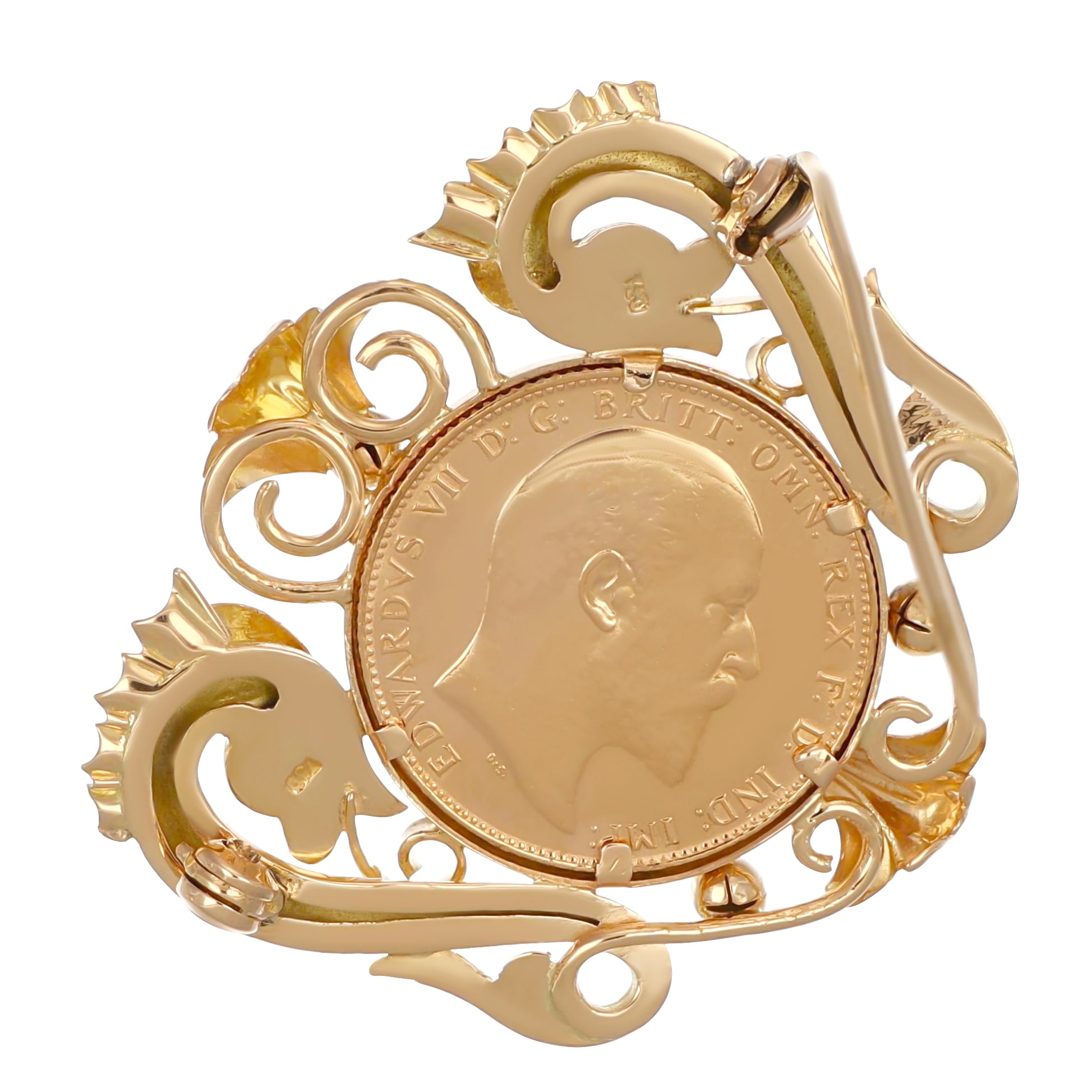Spilla - 18 carati Oro giallo, Moneta Sterlina 22 Kt incastonata