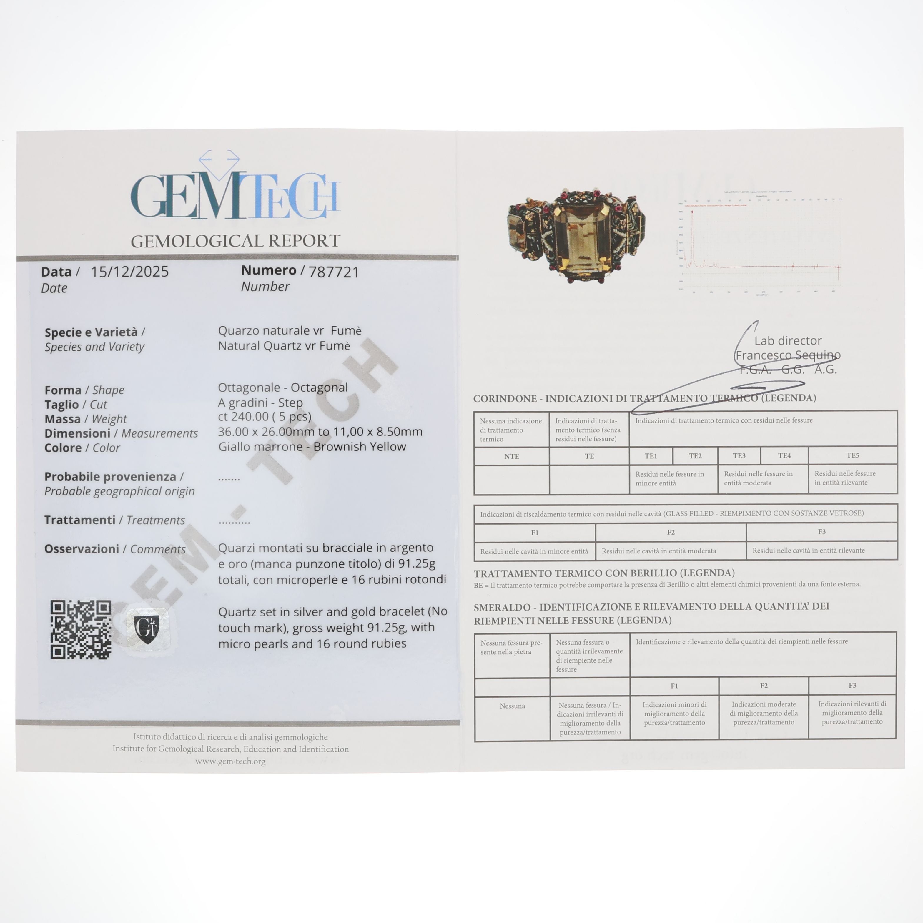 Bracciale - 18 carati Oro giallo, Argento, Quarzo fumè - microperle-rubini - 240.00ct. tw.