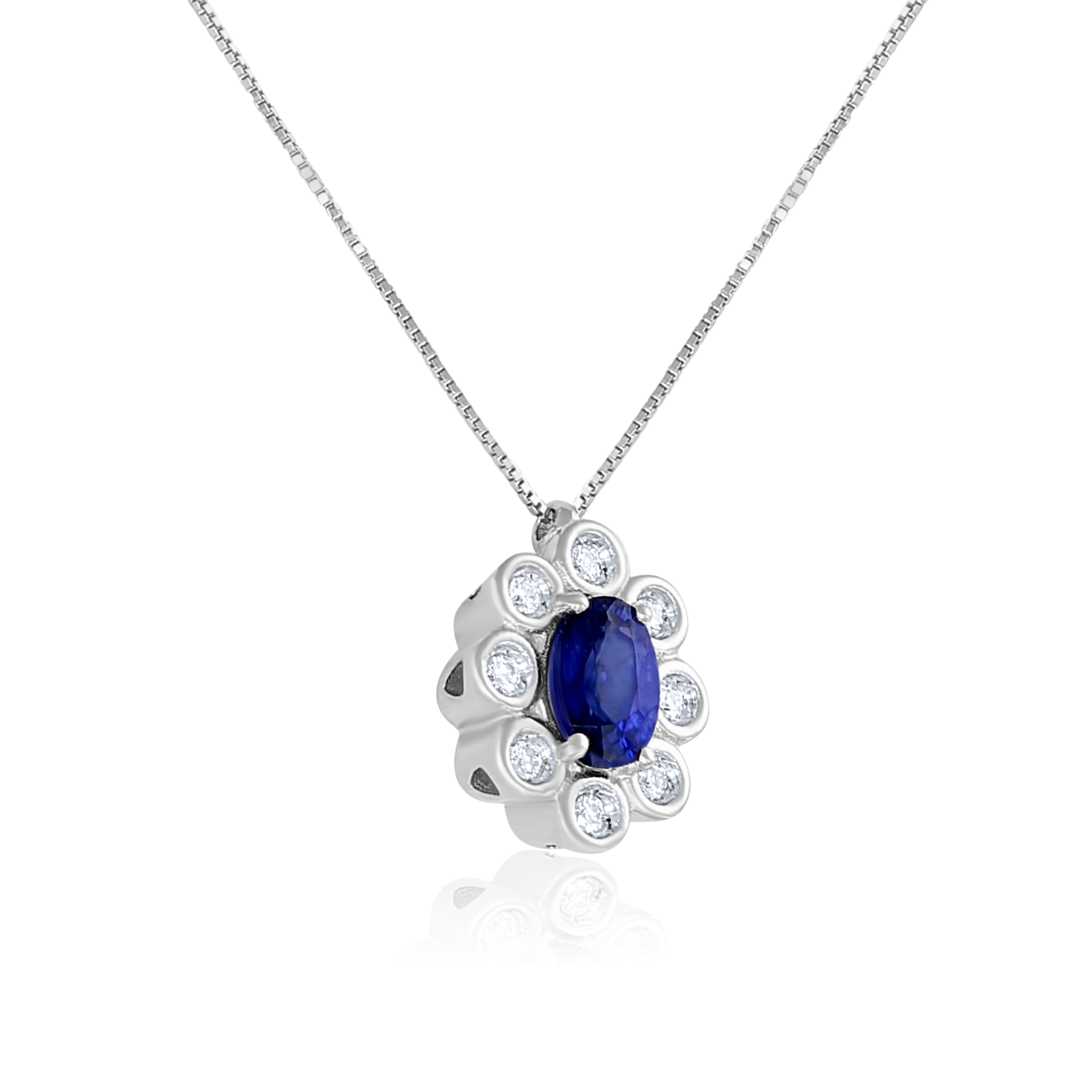 Collana con ciondolo - 18 carati Oro bianco - 0.14ct. tw. Diamante - Zaffiro