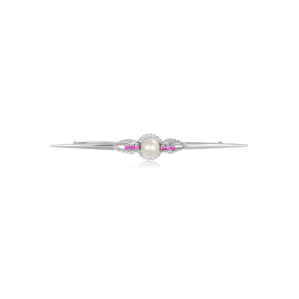 Spilla - 18 carati Oro bianco - 0.18ct. tw. Rodolite - Perla