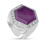 Anello - 18 carati Oro bianco, Corindone viola 11.50 Ct - 12.10ct. tw. - Diamante