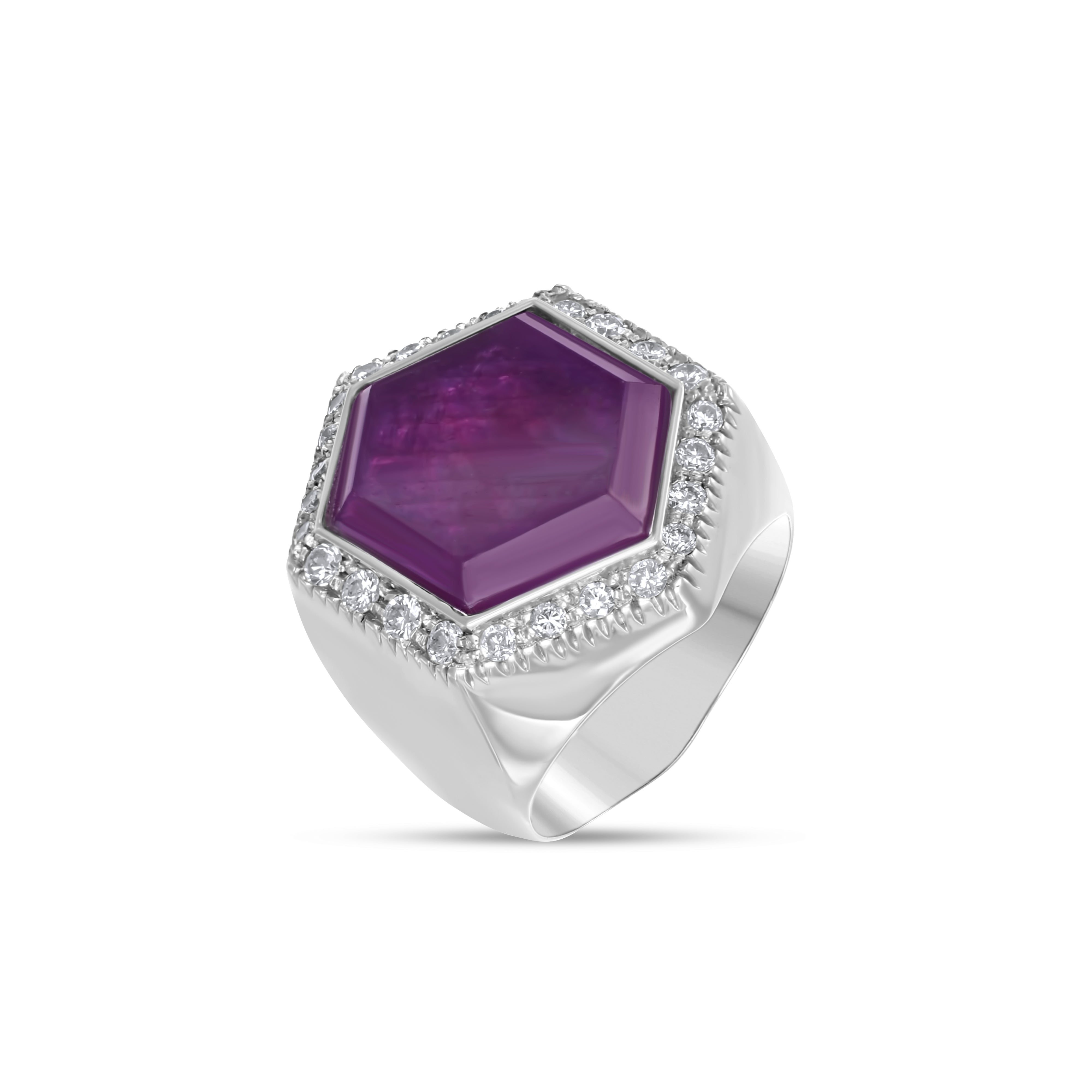 Anello - 18 carati Oro bianco, Corindone viola 11.50 Ct - 12.10ct. tw. - Diamante