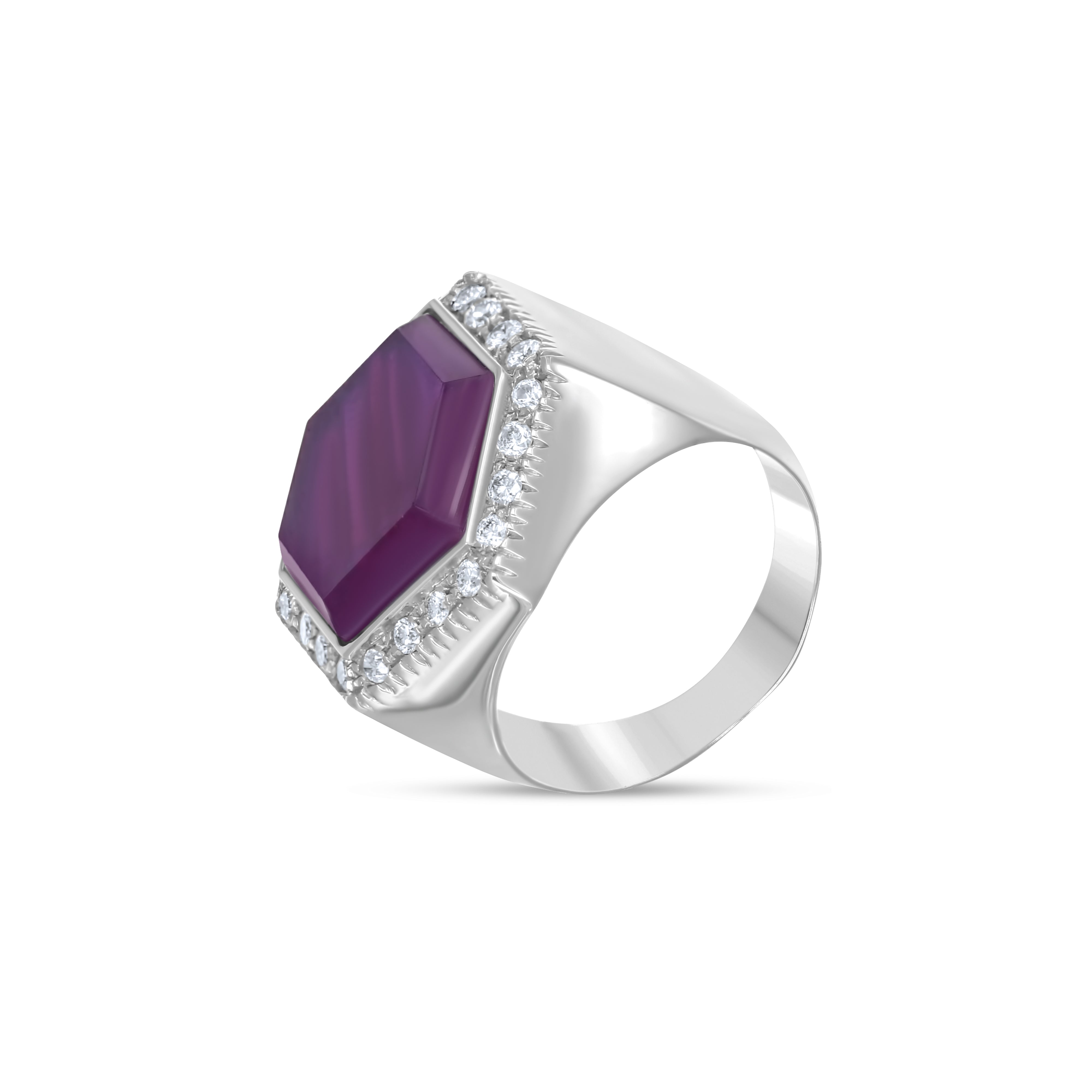 Anello - 18 carati Oro bianco, Corindone viola 11.50 Ct - 12.10ct. tw. - Diamante