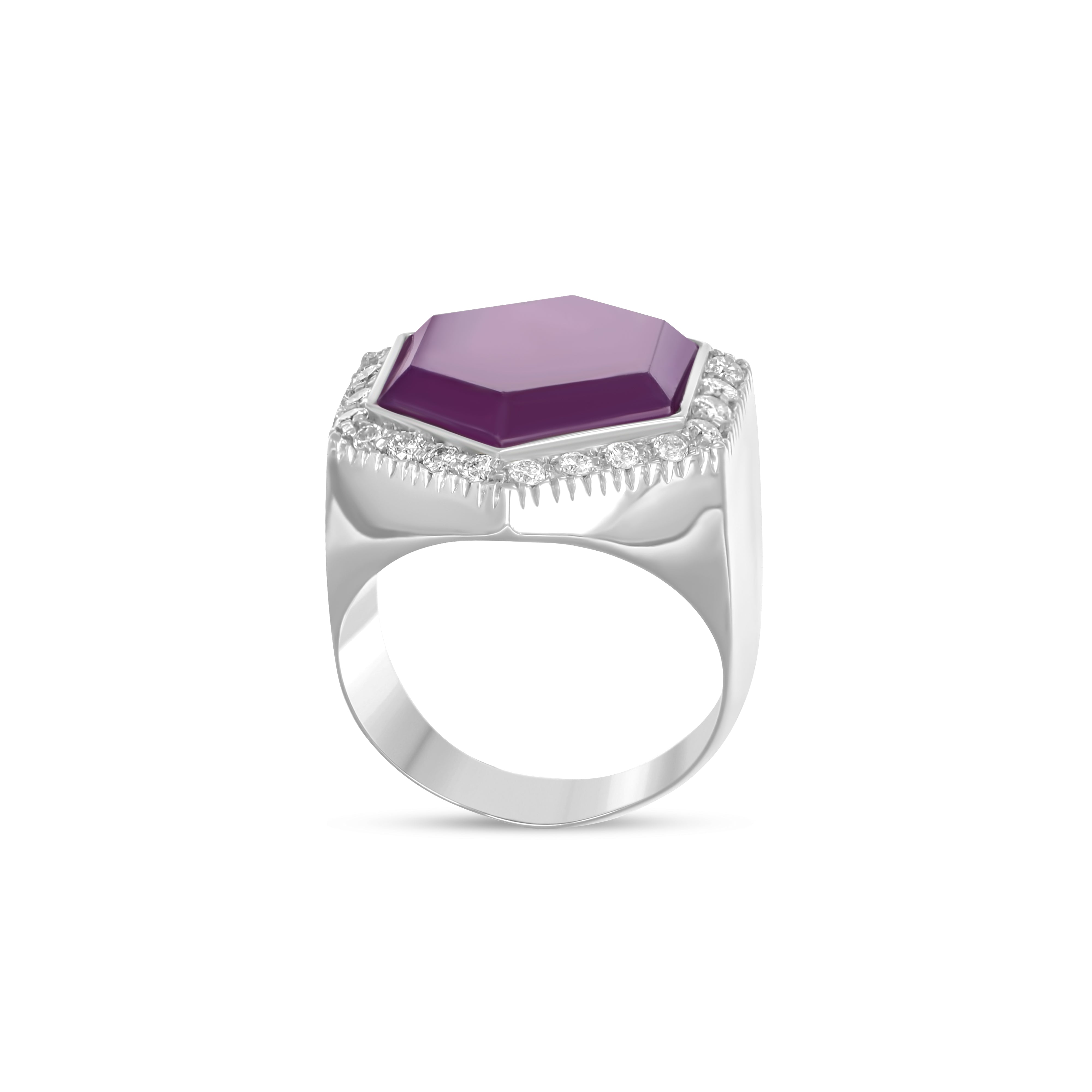 Anello - 18 carati Oro bianco, Corindone viola 11.50 Ct - 12.10ct. tw. - Diamante