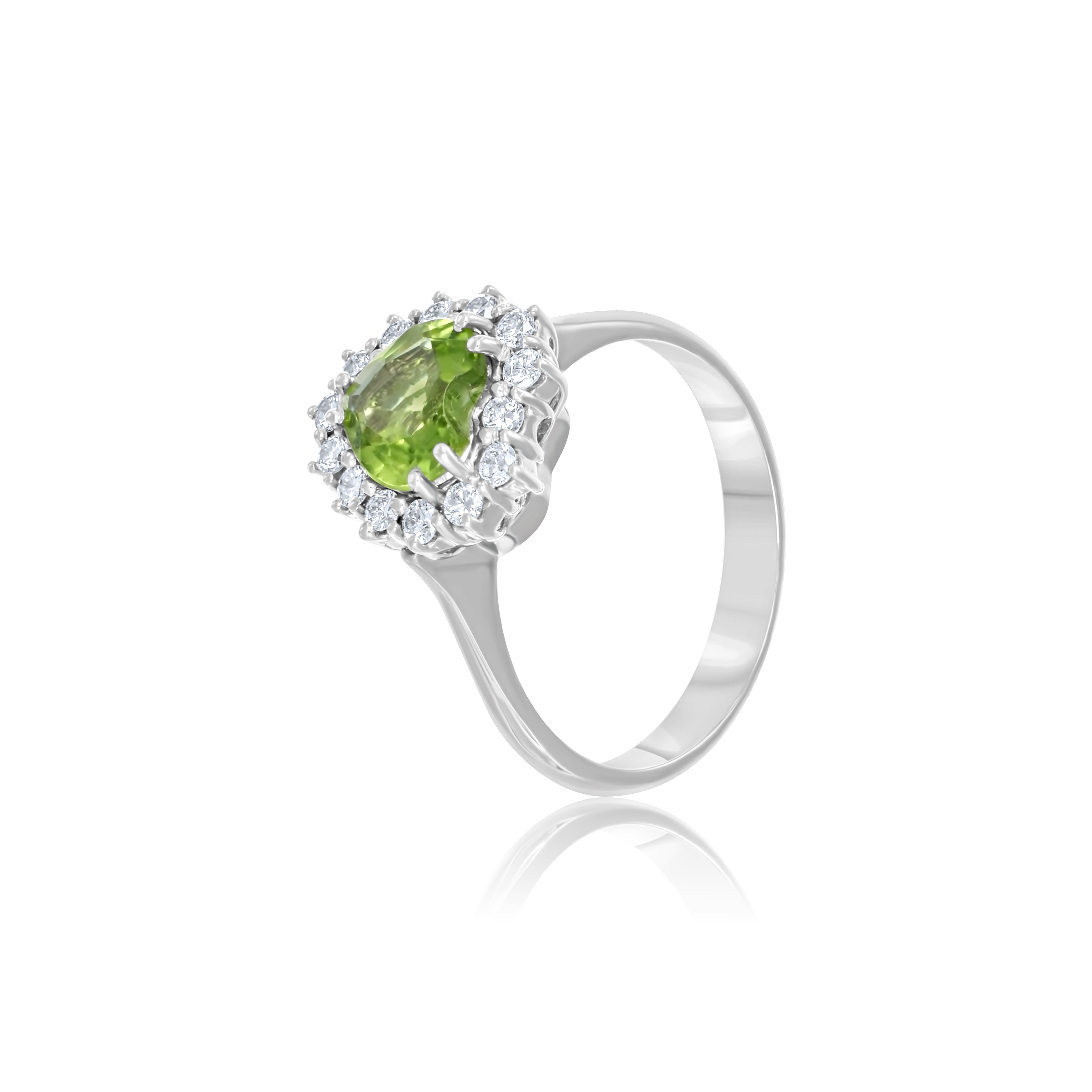 Anello - 18 carati Oro bianco - 0.28ct. tw. Diamante (Naturale) - Peridoto