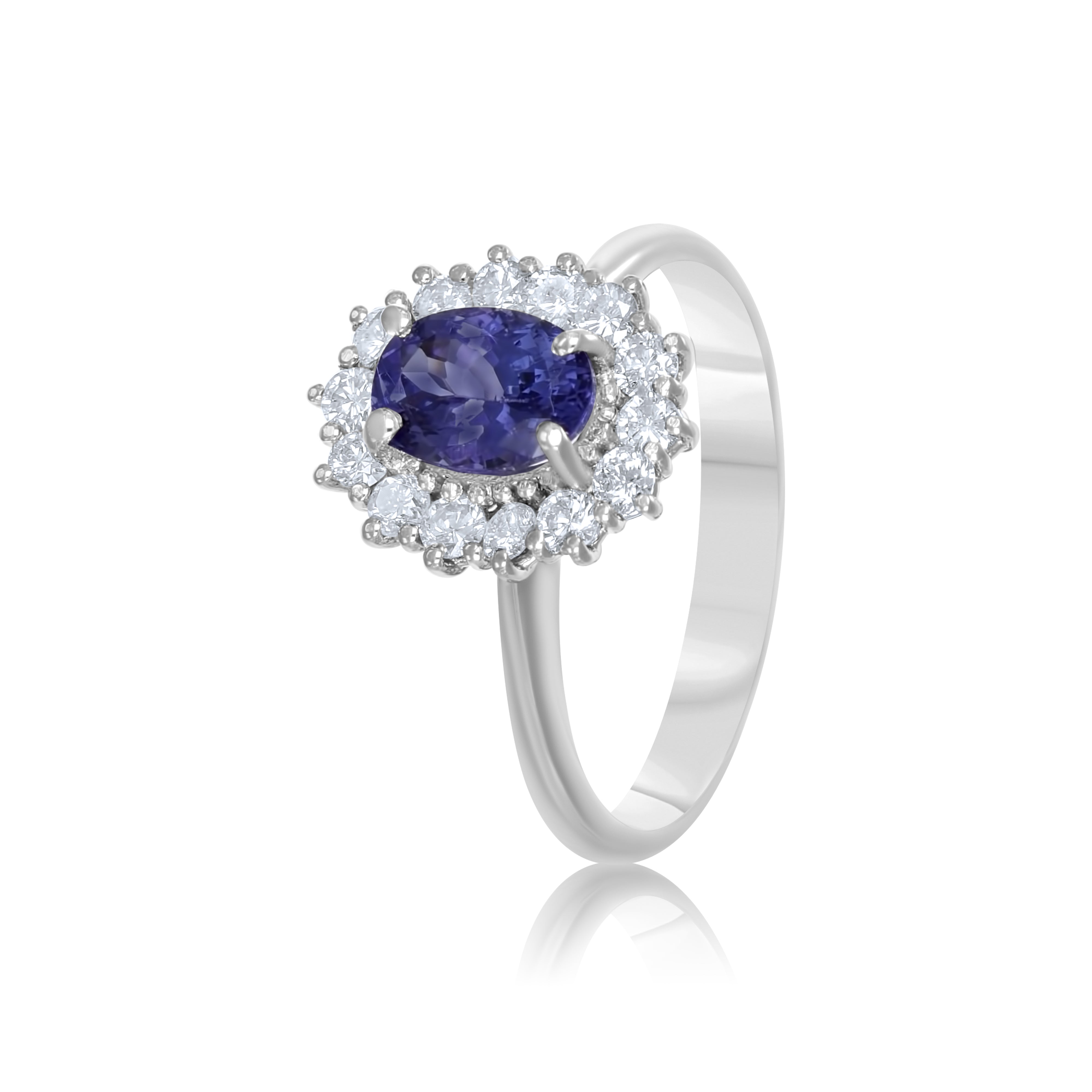 Anello - 18 carati Oro bianco Diamante (Naturale) - Tanzanite