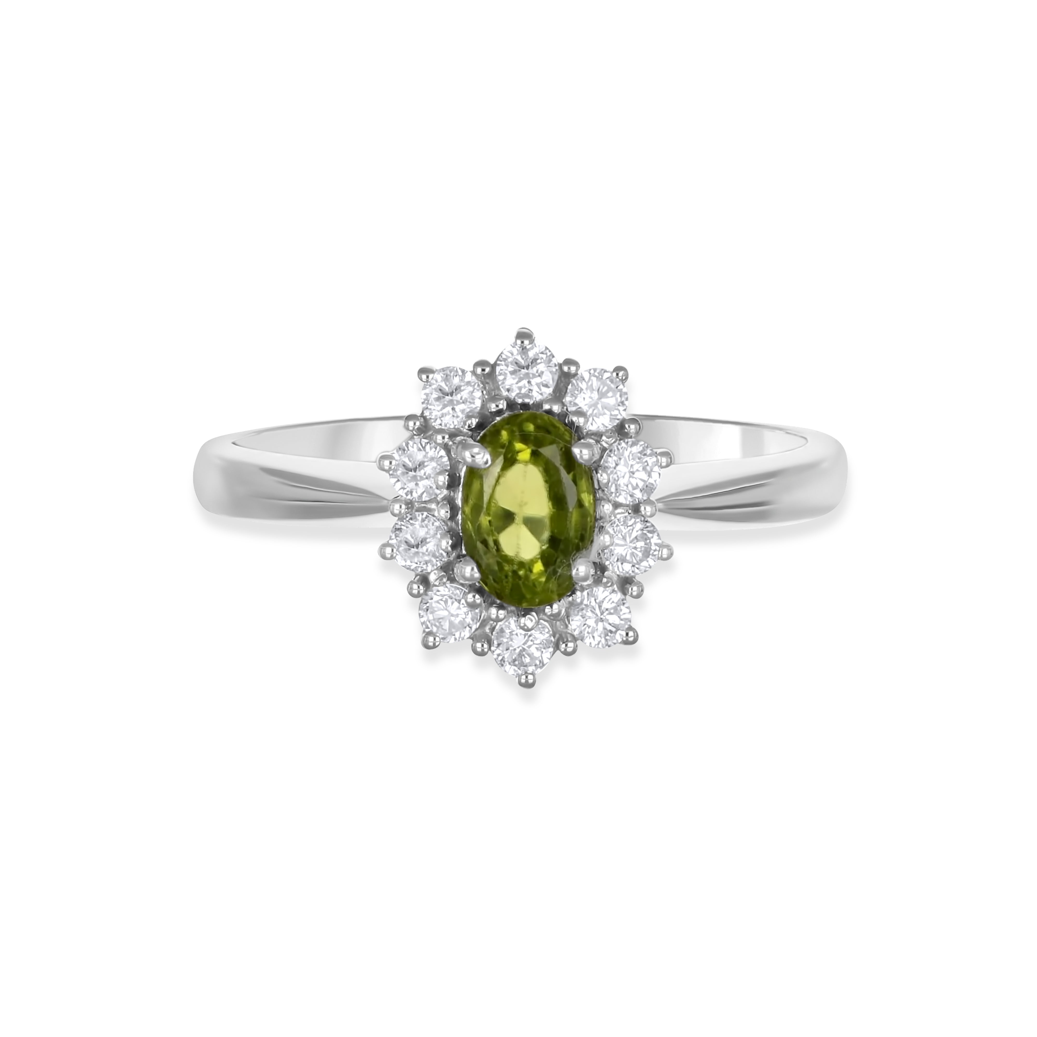 Anello - 18 carati Oro bianco - 1.09ct. tw. Peridoto - Diamante