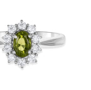 Anello - 18 carati Oro bianco - 1.09ct. tw. Peridoto - Diamante