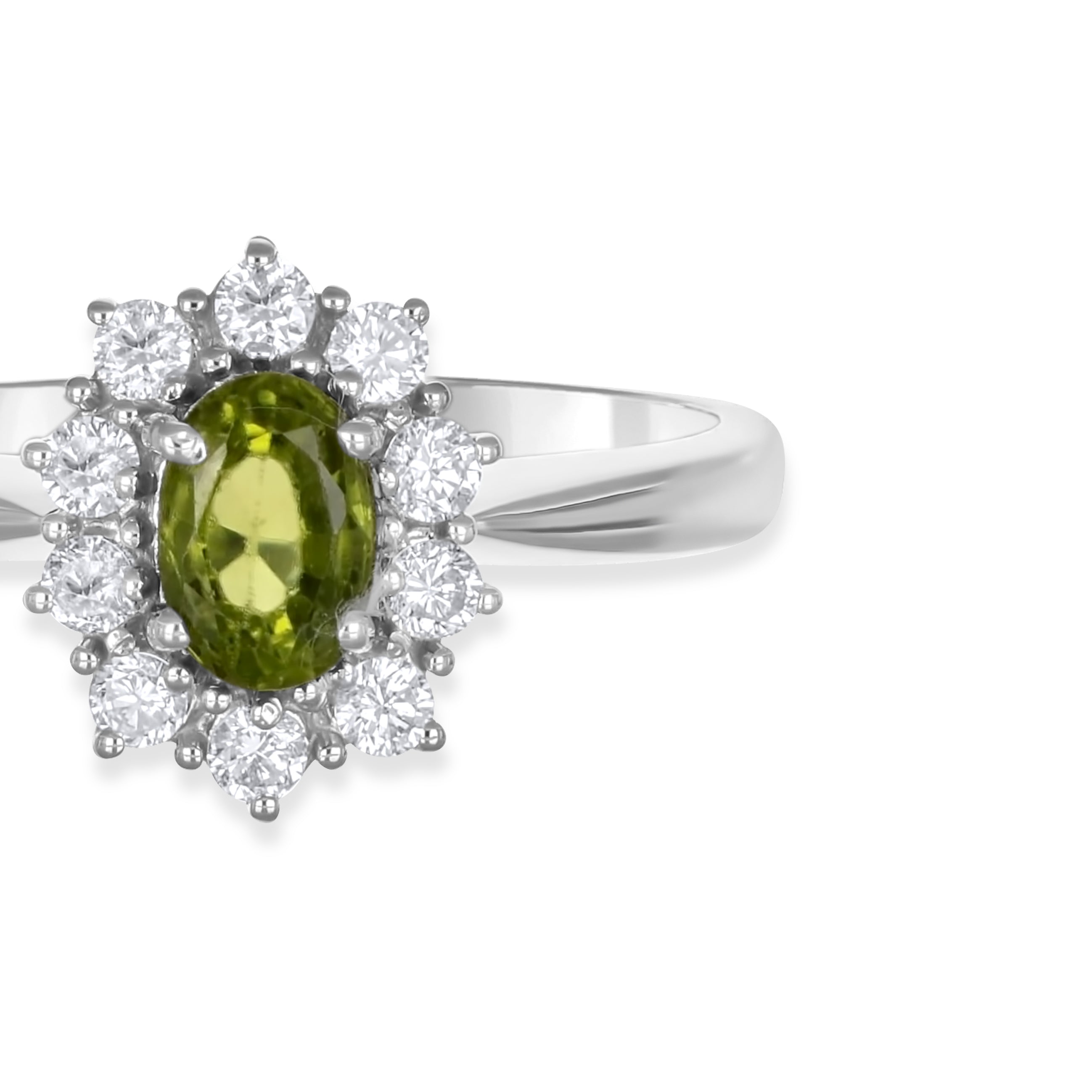 Anello - 18 carati Oro bianco - 1.09ct. tw. Peridoto - Diamante