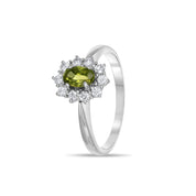 Anello - 18 carati Oro bianco - 1.09ct. tw. Peridoto - Diamante